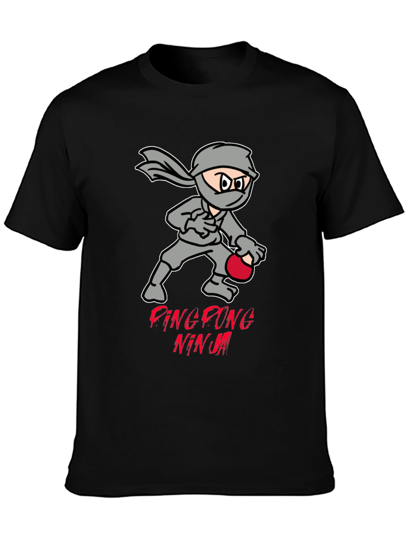 Black Ping Pong Ninja T-Shirt - Cool Graphic Tee view 3