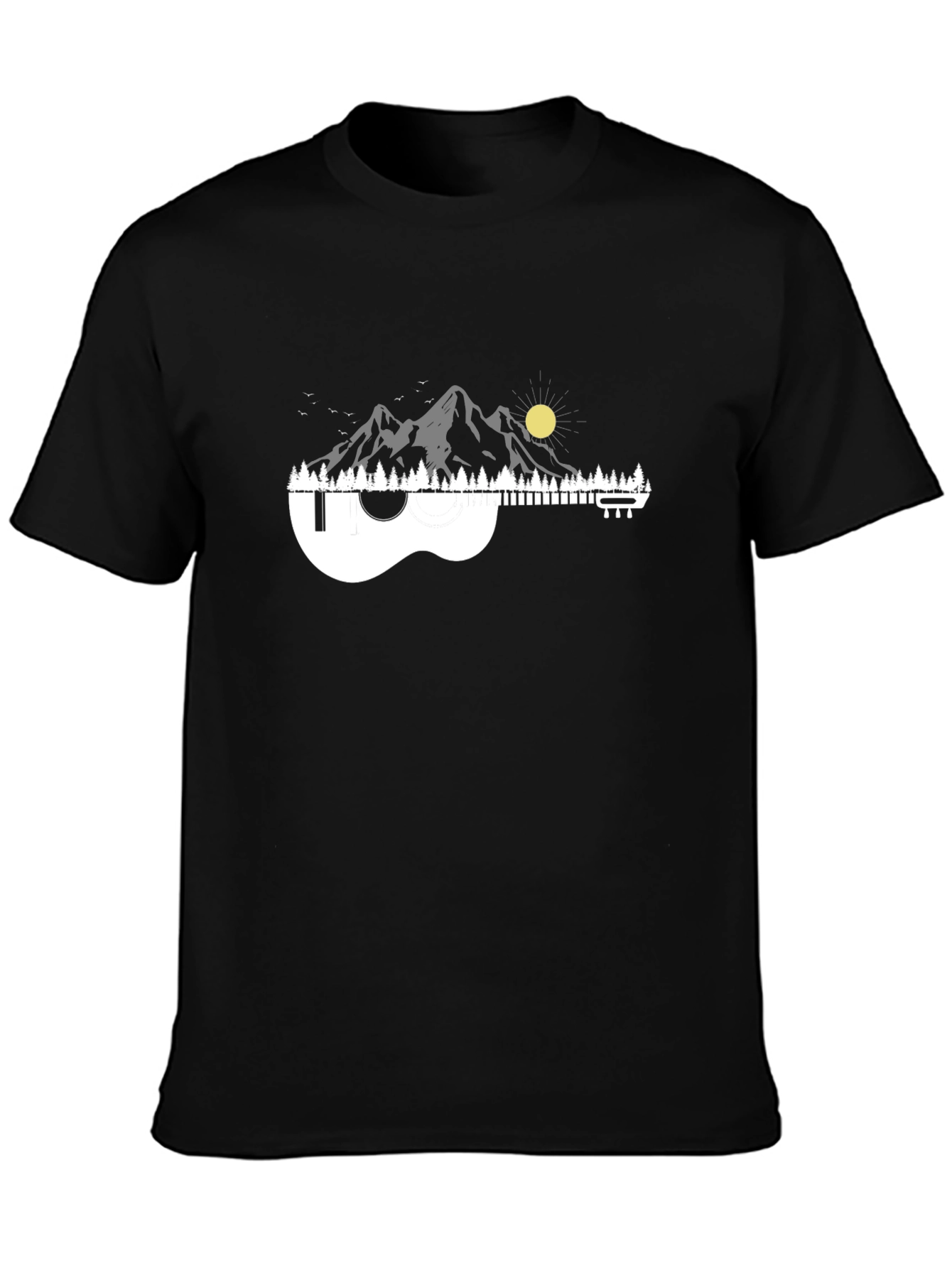 Black Ukulele Mountain Scene Graphic Tee - Black view 3
