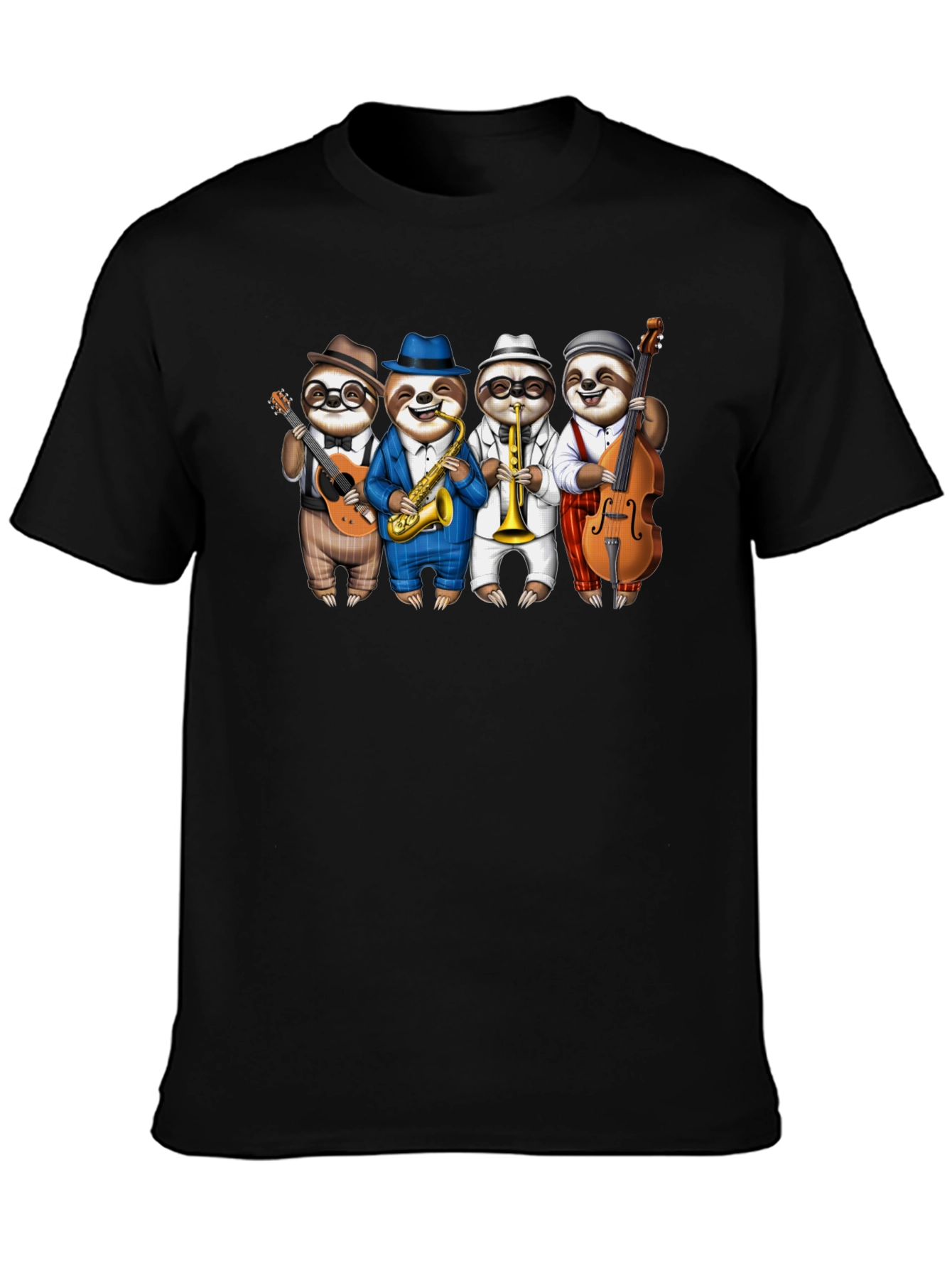Black Sloth Jazz Band Graphic Tee - Fun & Unique! view 3
