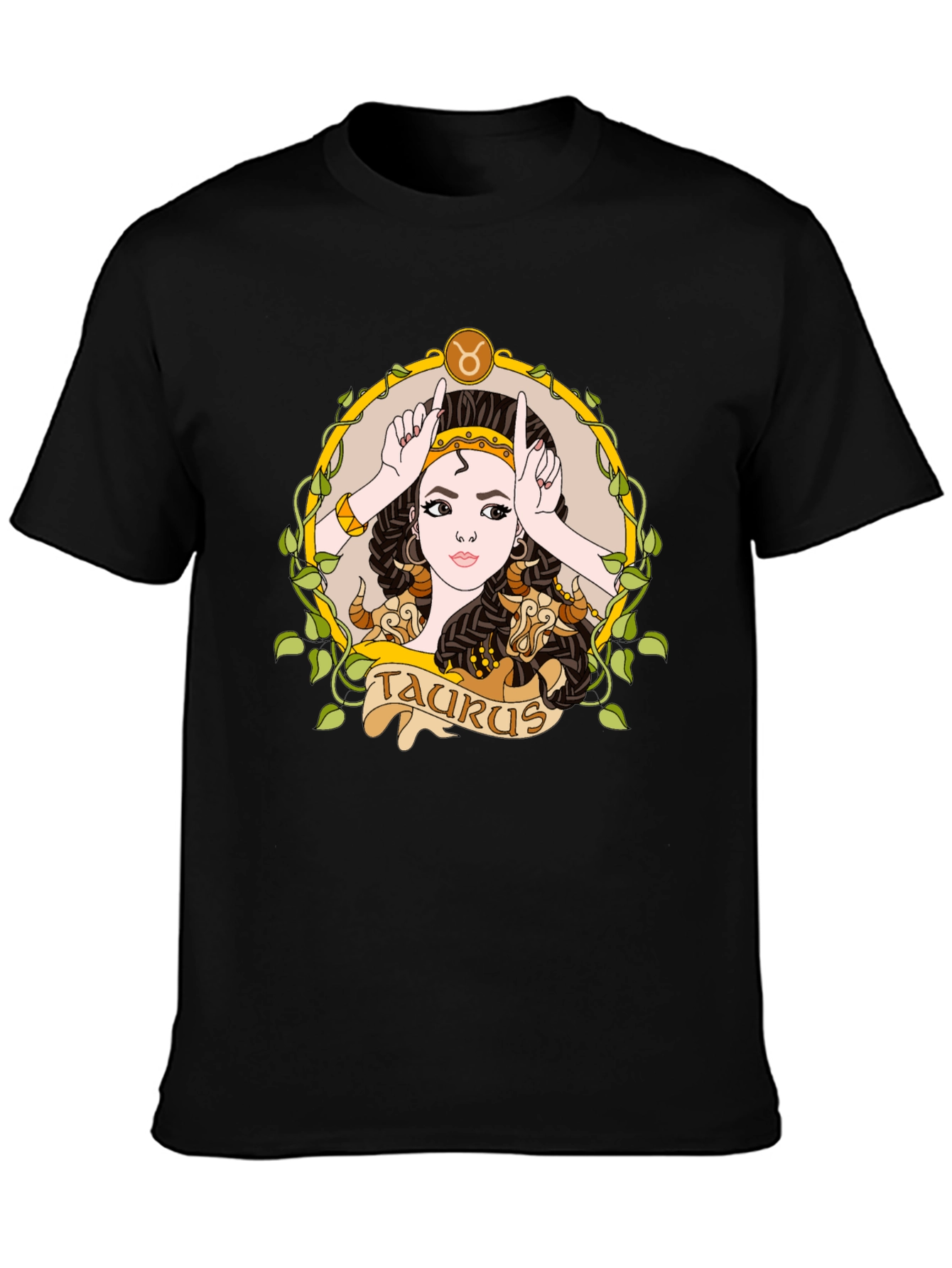 Black Taurus Zodiac Sign Graphic T-Shirt view 3