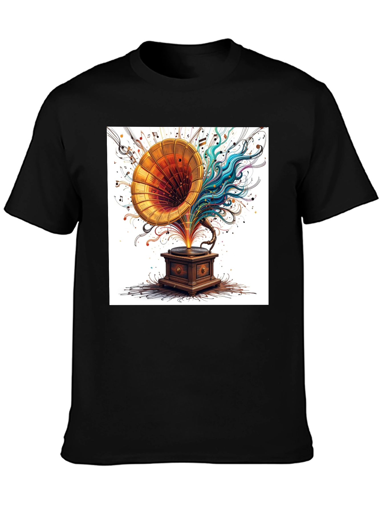 Black Vintage Phonograph Music T-Shirt view 3