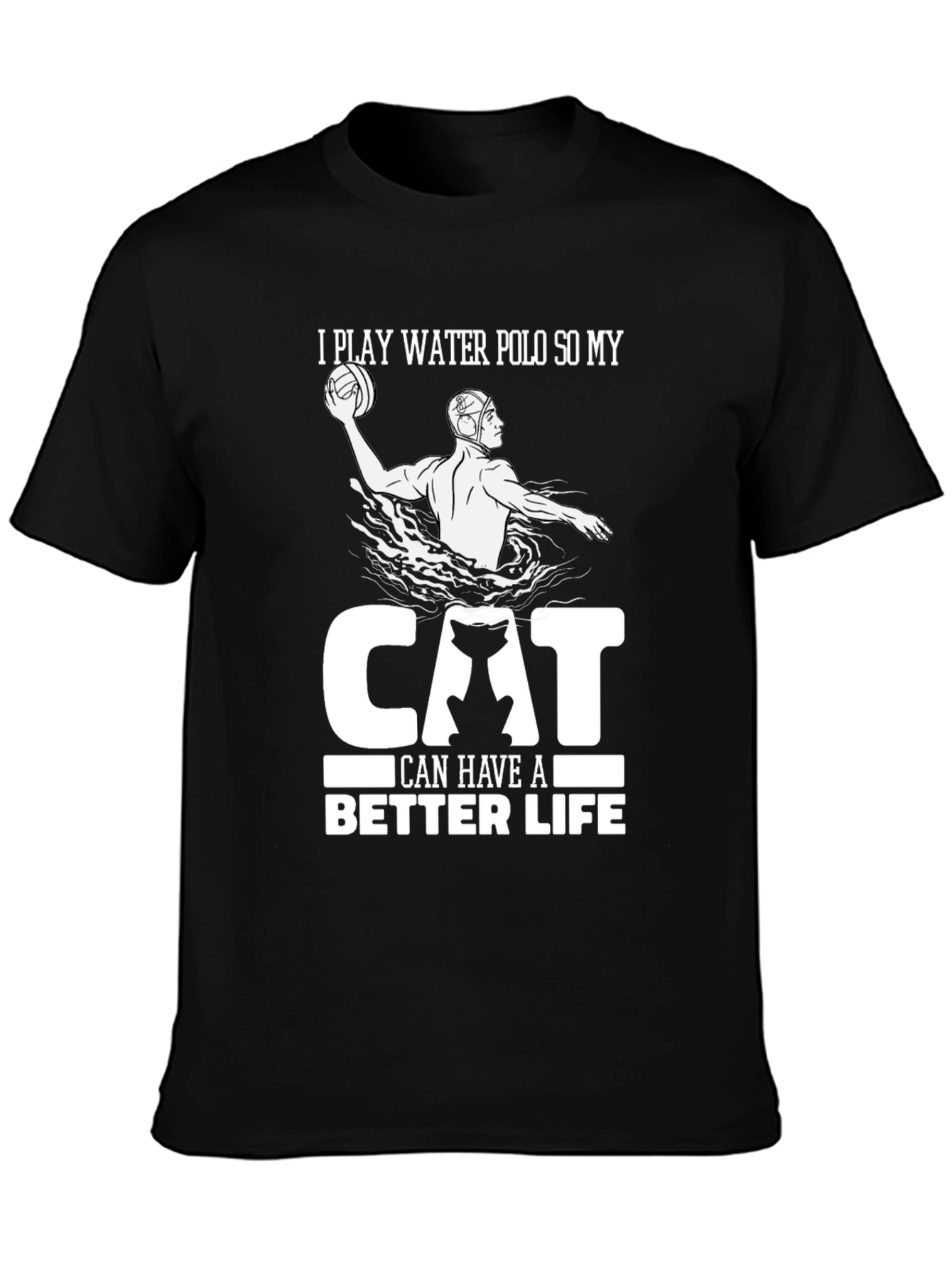Black Water Polo Cat Lover Graphic Tee view 3