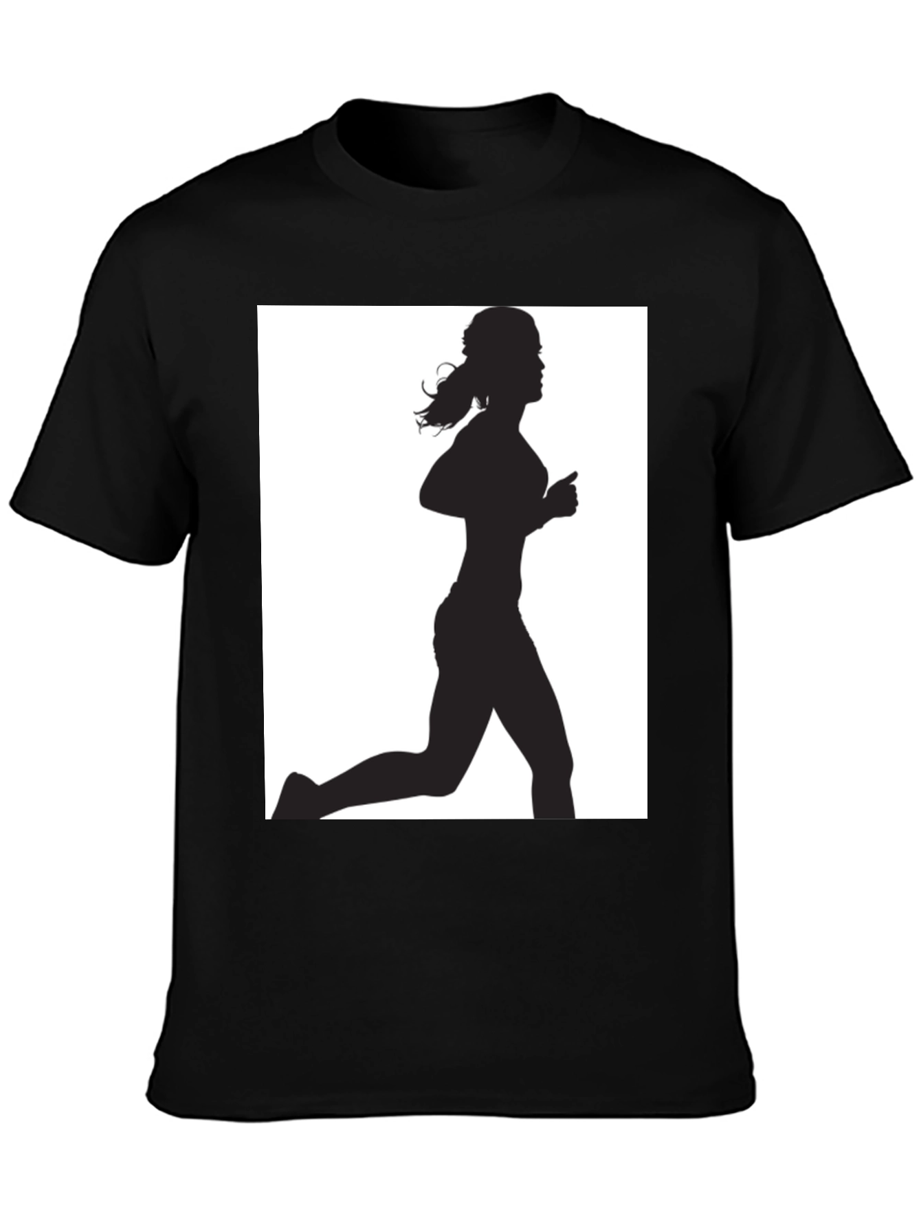 Black Woman Runner Silhouette Graphic Tee - Black Cotton T-Shirt view 3