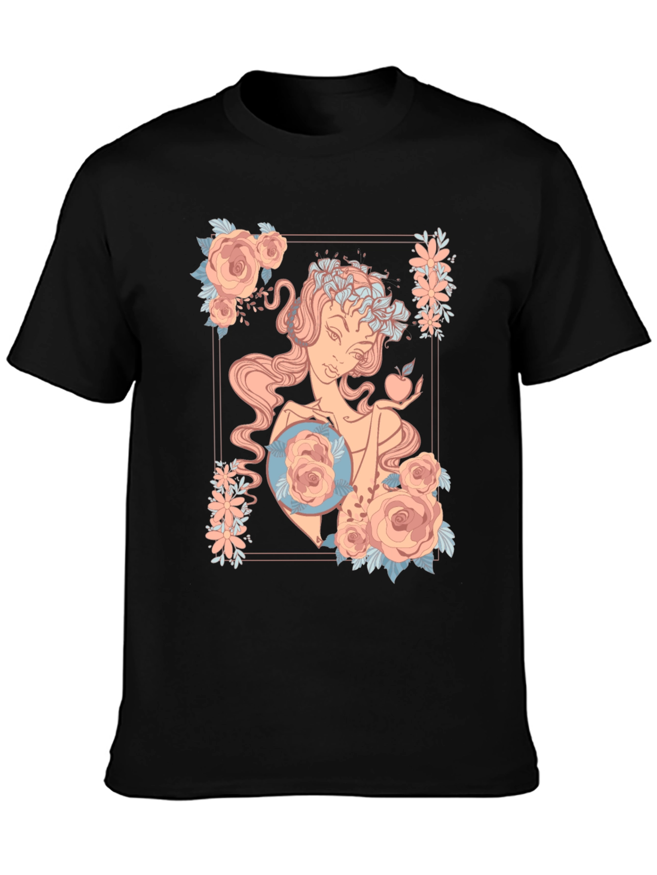 Black Floral Goddess Graphic Black T-Shirt view 3