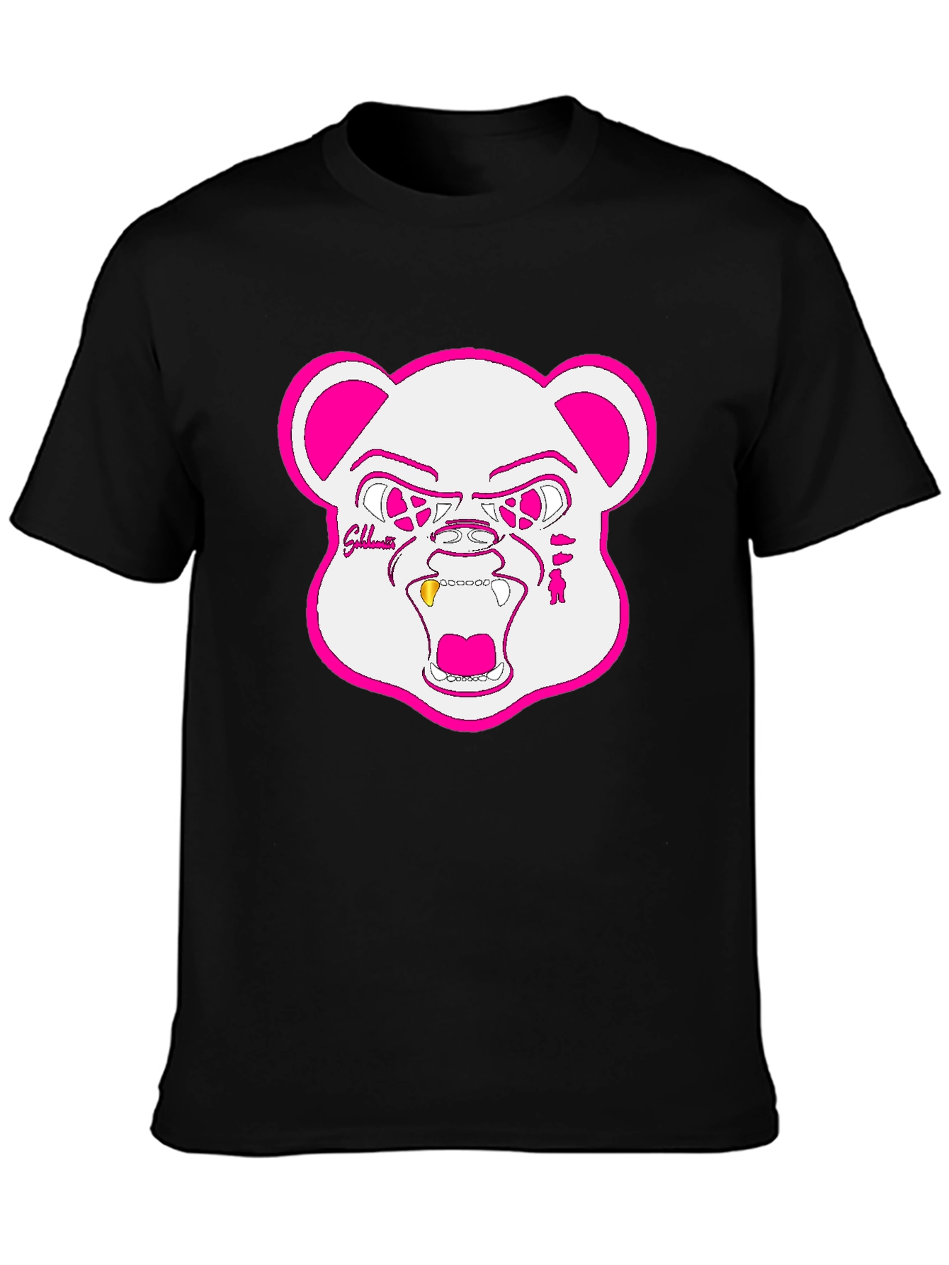 Black Black T-Shirt with Goldteeth Bear Graphic view 3