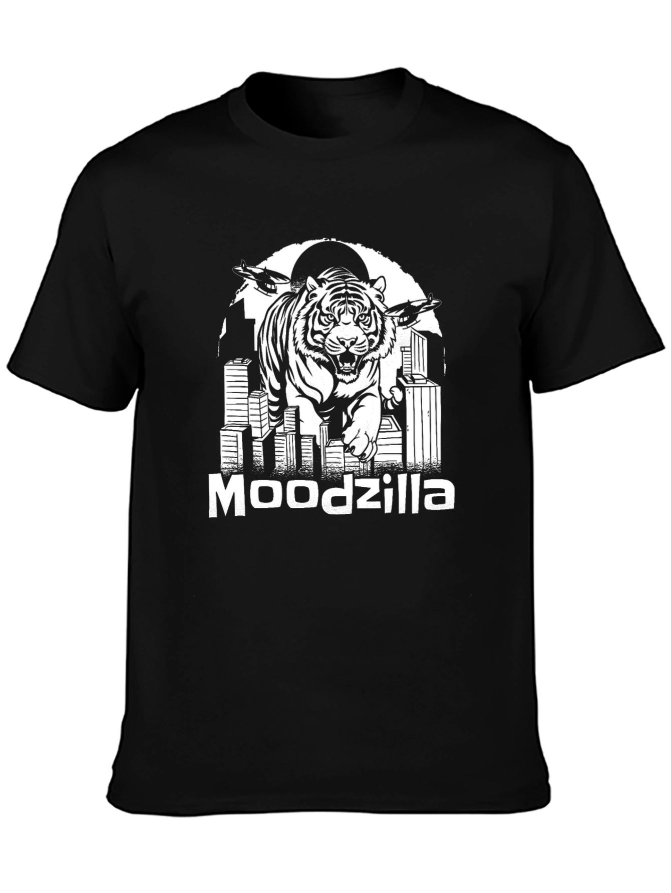 Black Moodzilla Tiger Graphic Black T-Shirt view 3