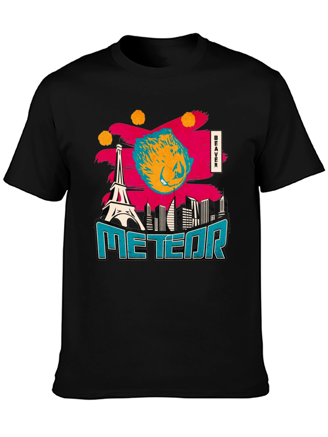 Black Beaver Meteor T-Shirt: Quirky Graphic Tee for Everyday Style view 3