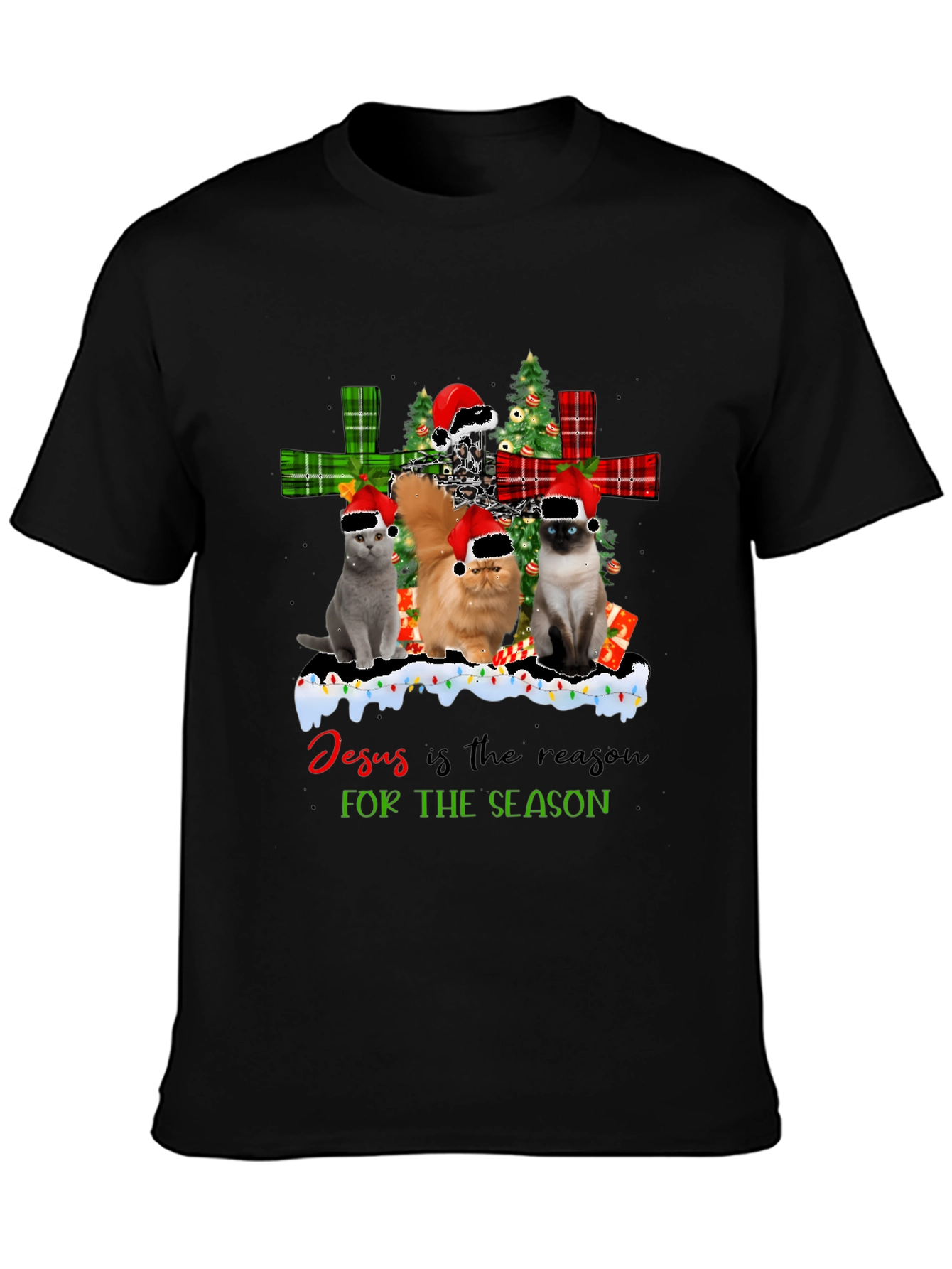 Black Cats Christmas T-Shirt - Jesus is the Reason view 3