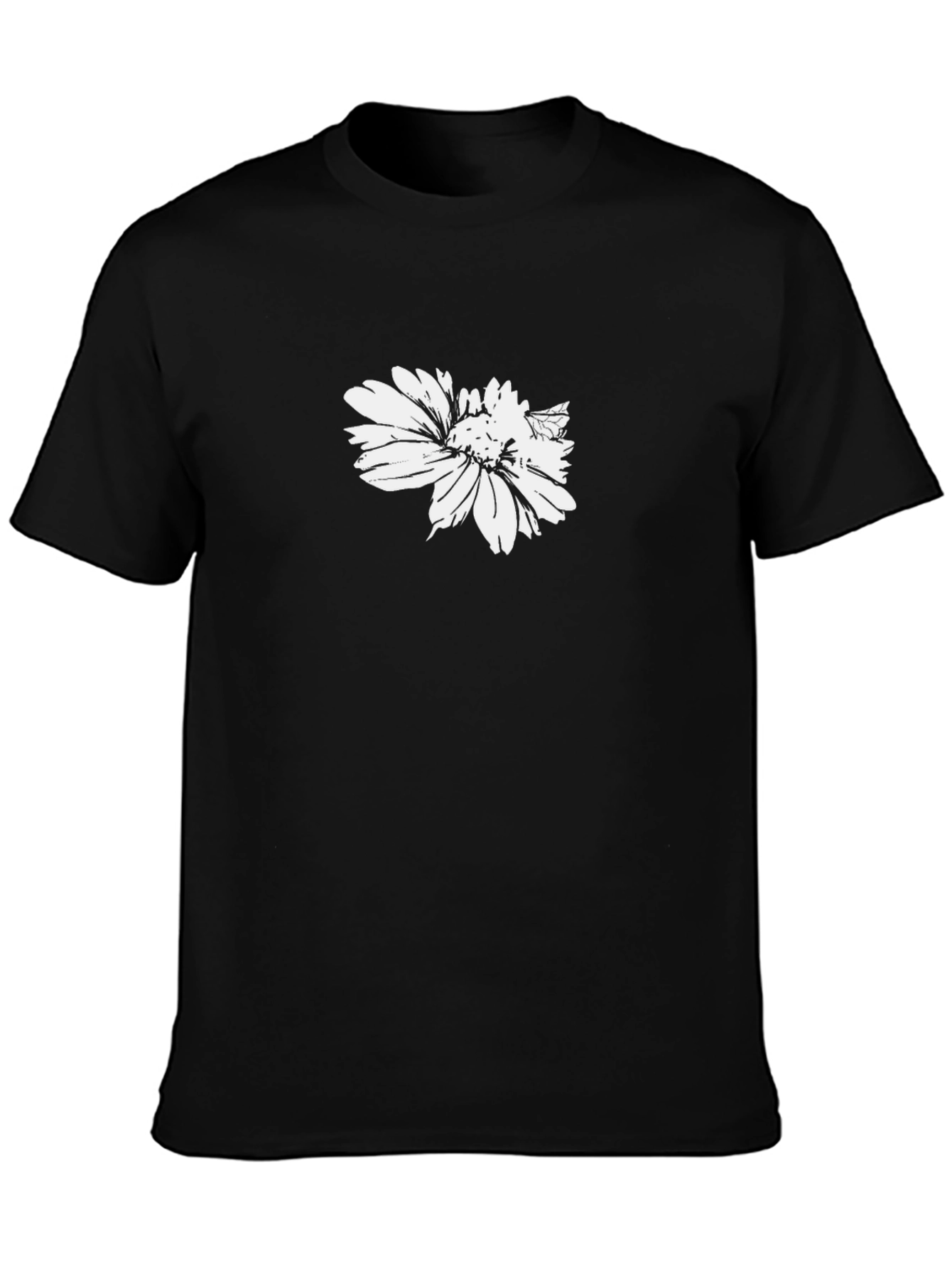 Black Black T-Shirt with White Flower Graphic view 3