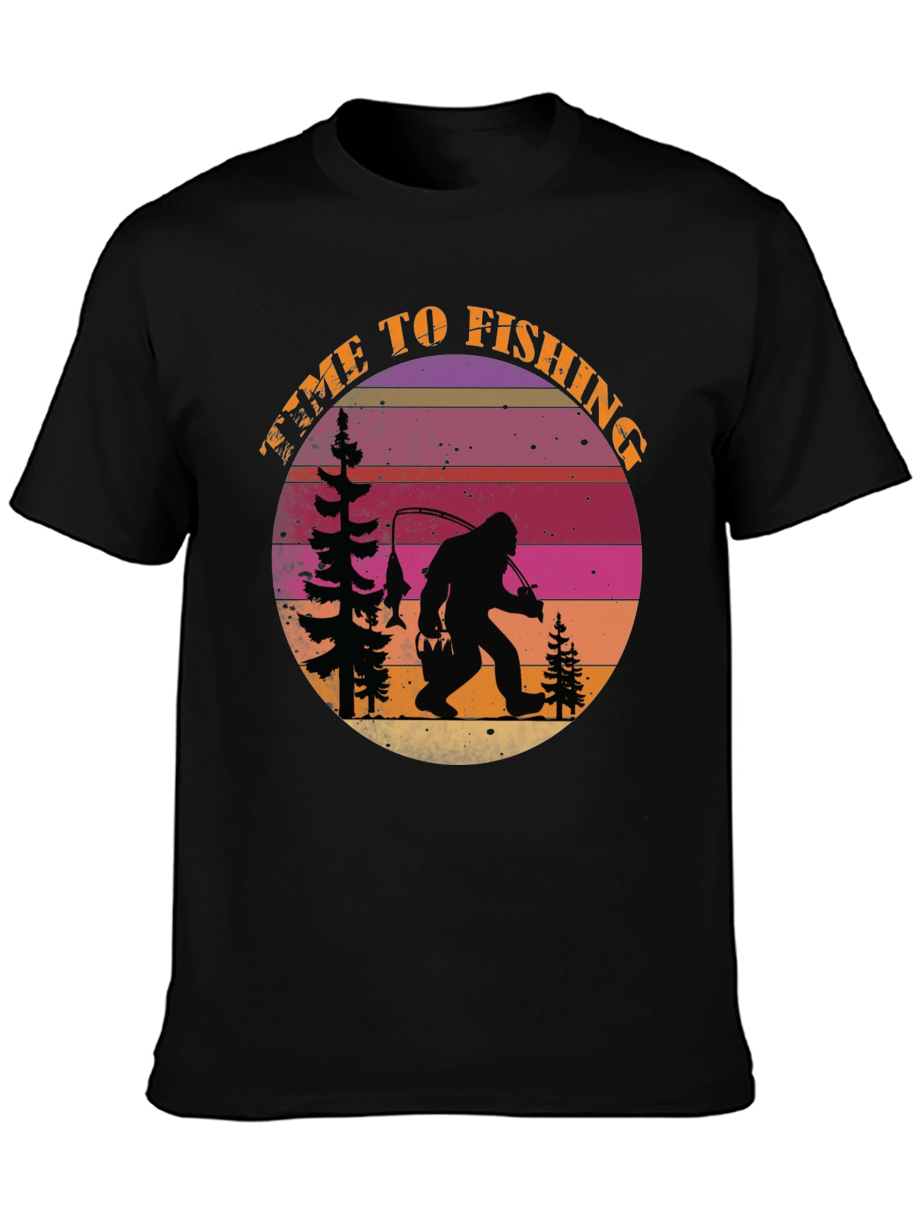 Black Time To Fishing Bigfoot T-Shirt view 3