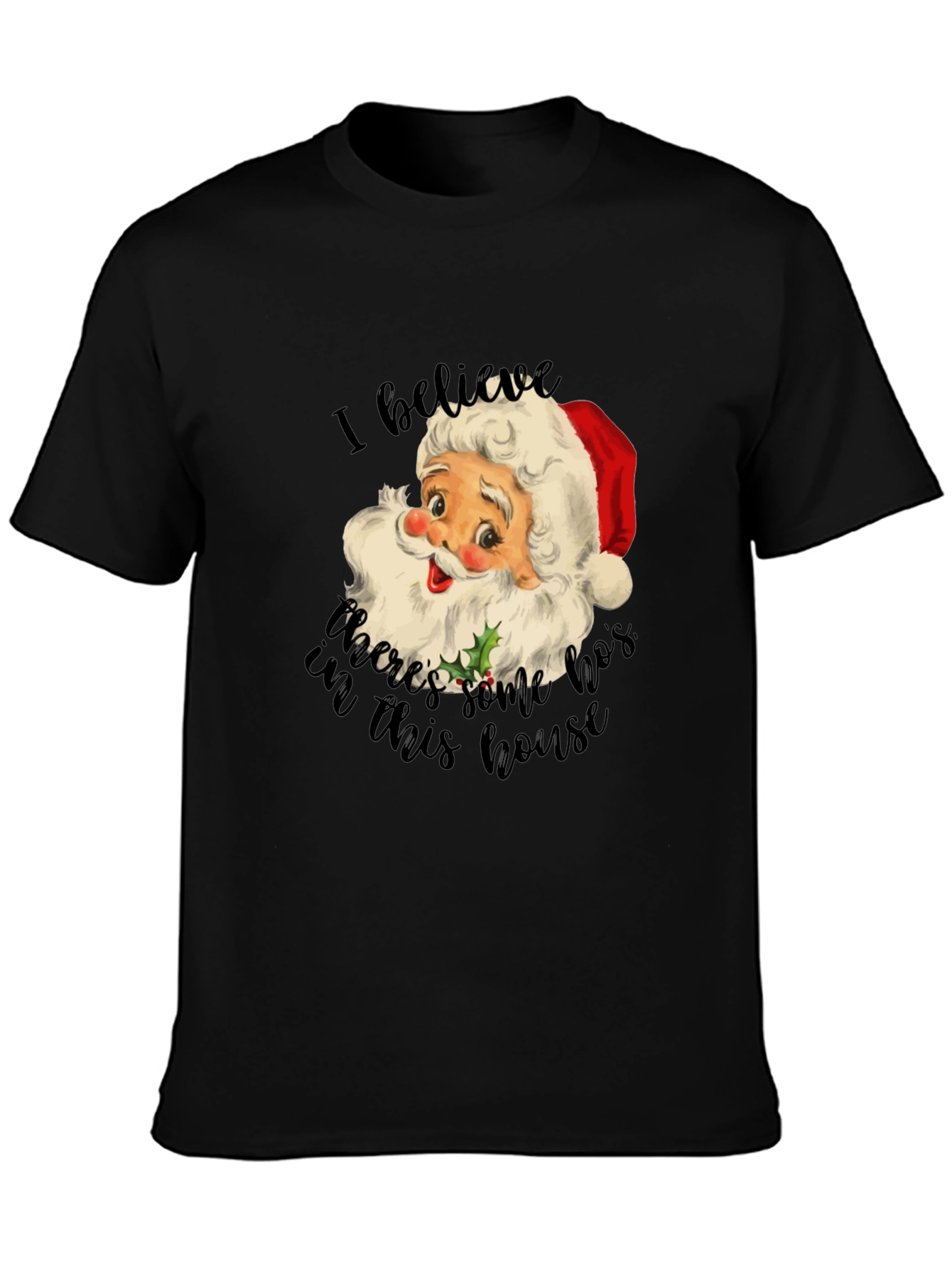Black Funny Santa HOs Christmas T-Shirt view 3