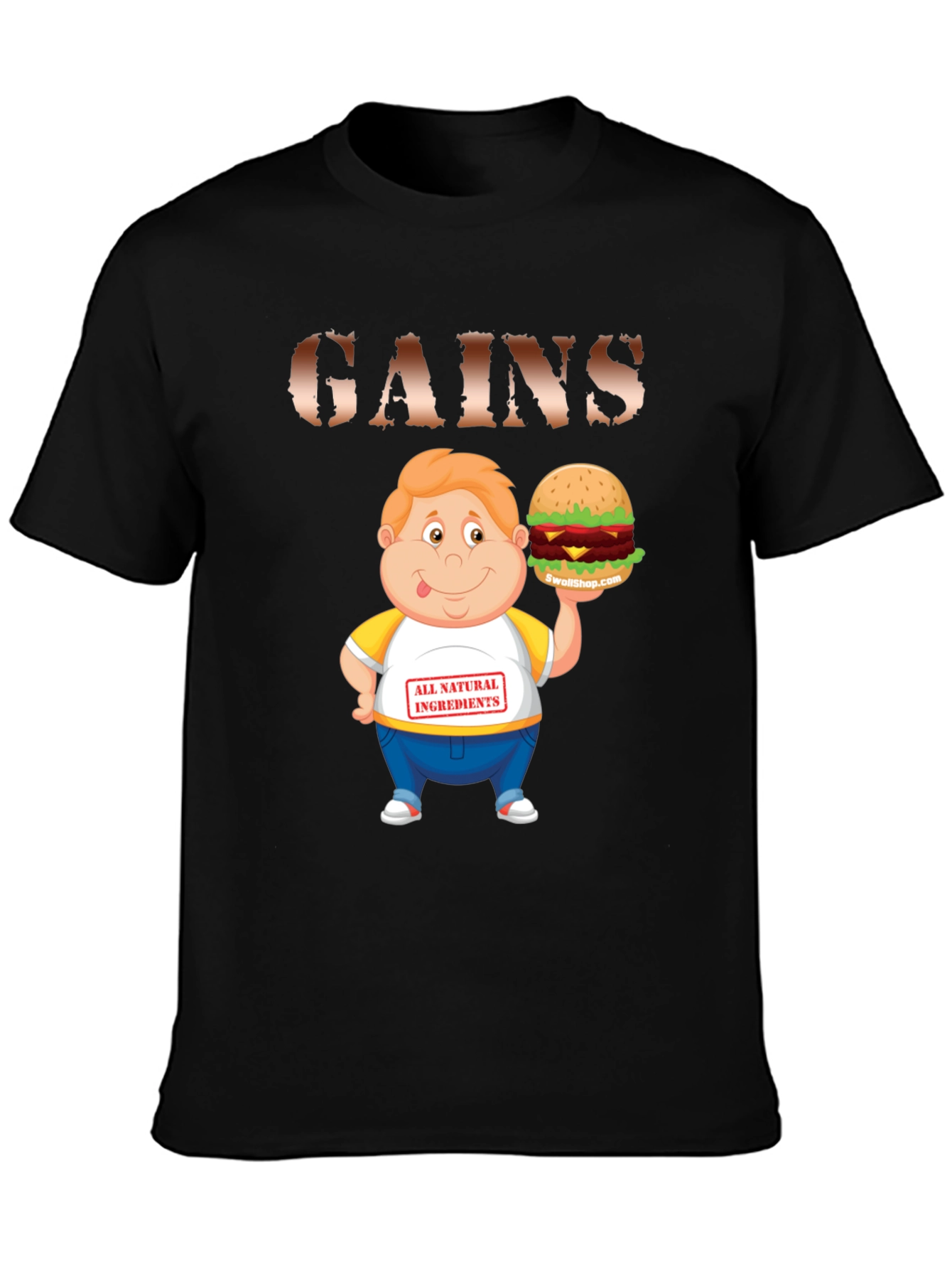 Black Gains Cartoon Burger T-Shirt view 3