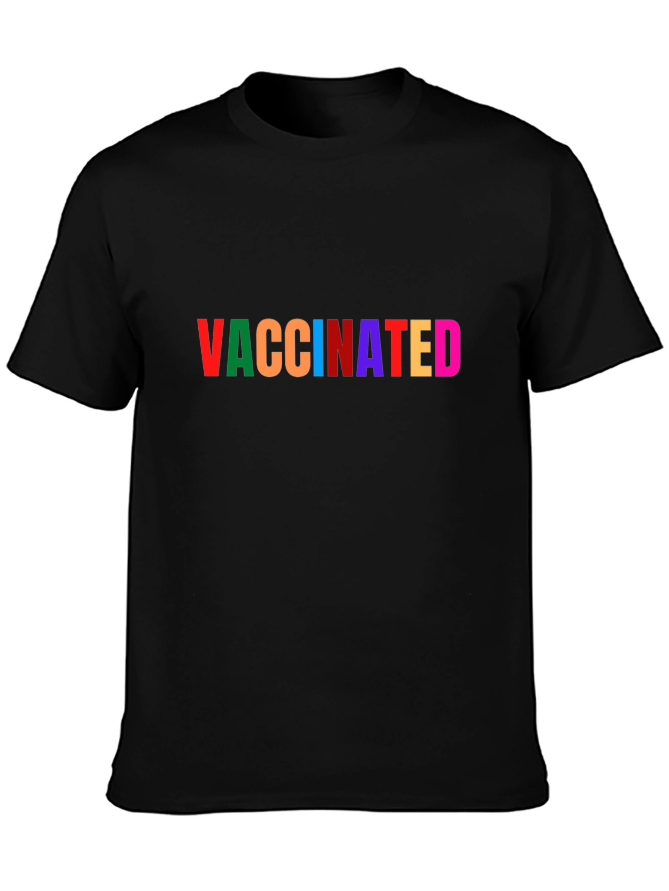 Black Vaccinated Rainbow Text Black T-Shirt view 3