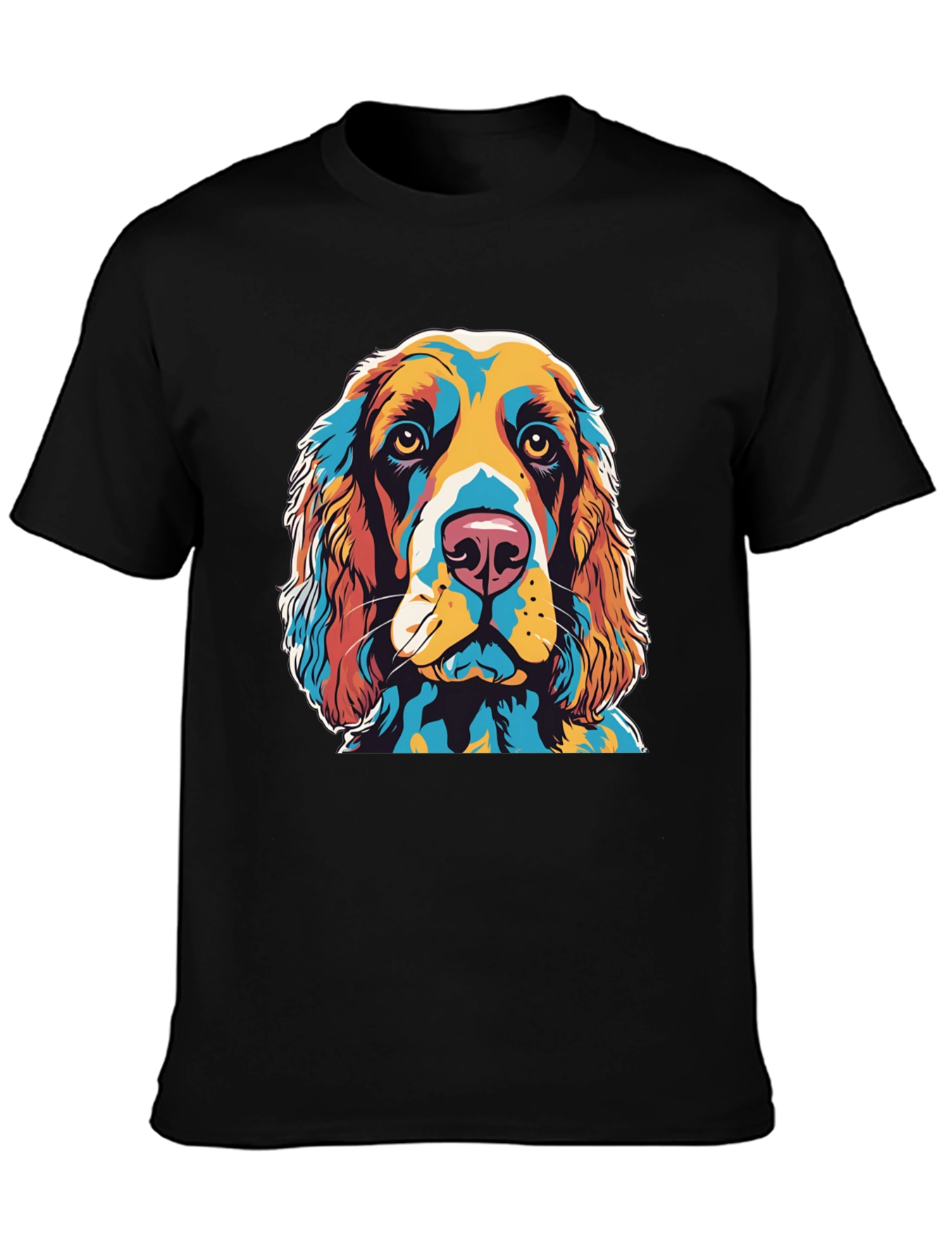 Black Colorful Dog Portrait Graphic T-Shirt view 3