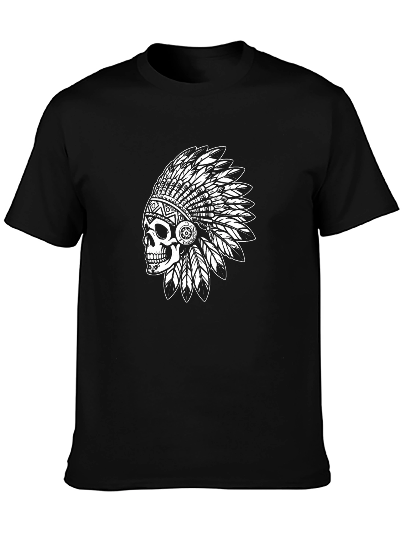 Black Skull Chief T-Shirt - Native American Headdress view 3