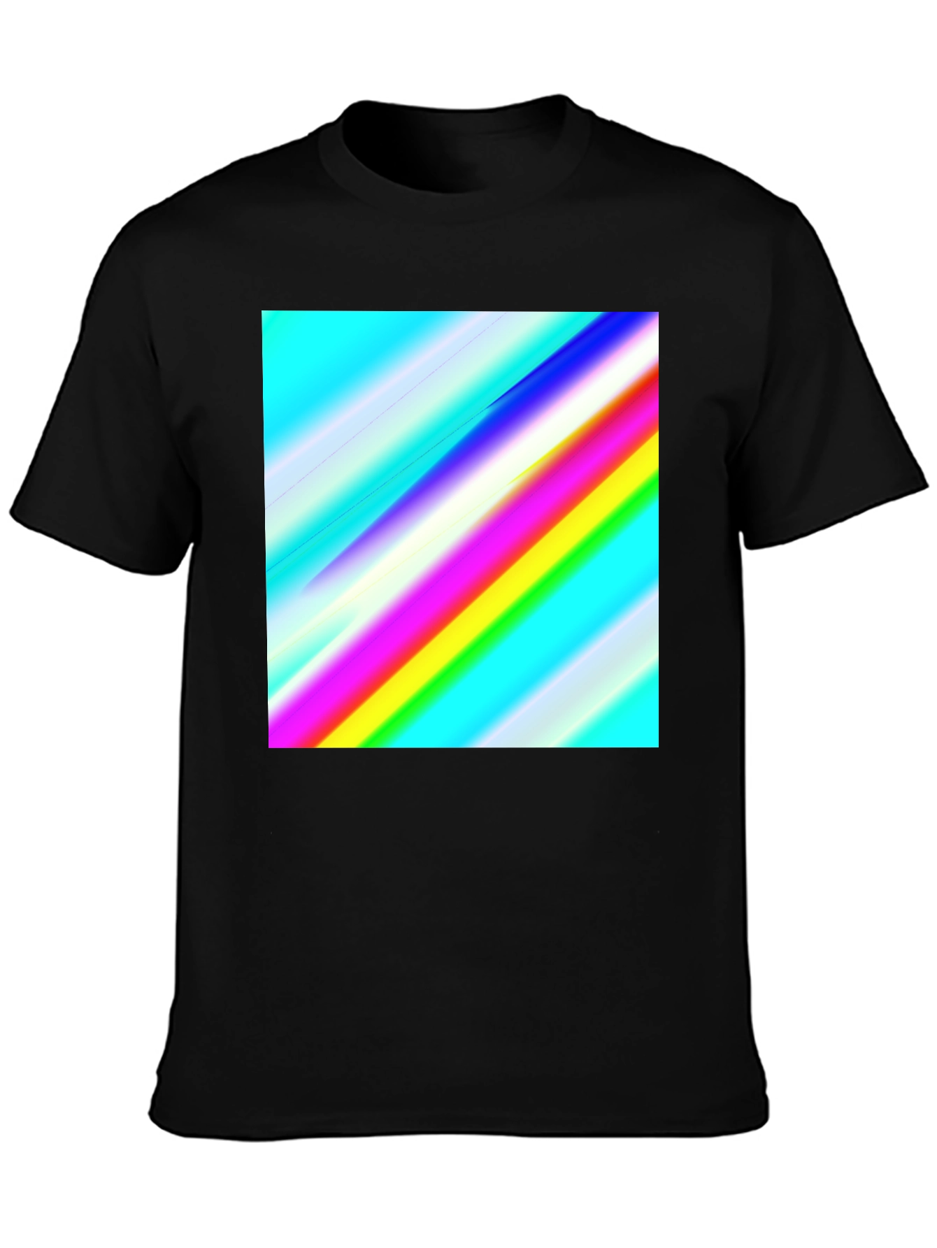 Black Rainbow Stripe Graphic Tee - Men's Casual Black T-Shirt view 3