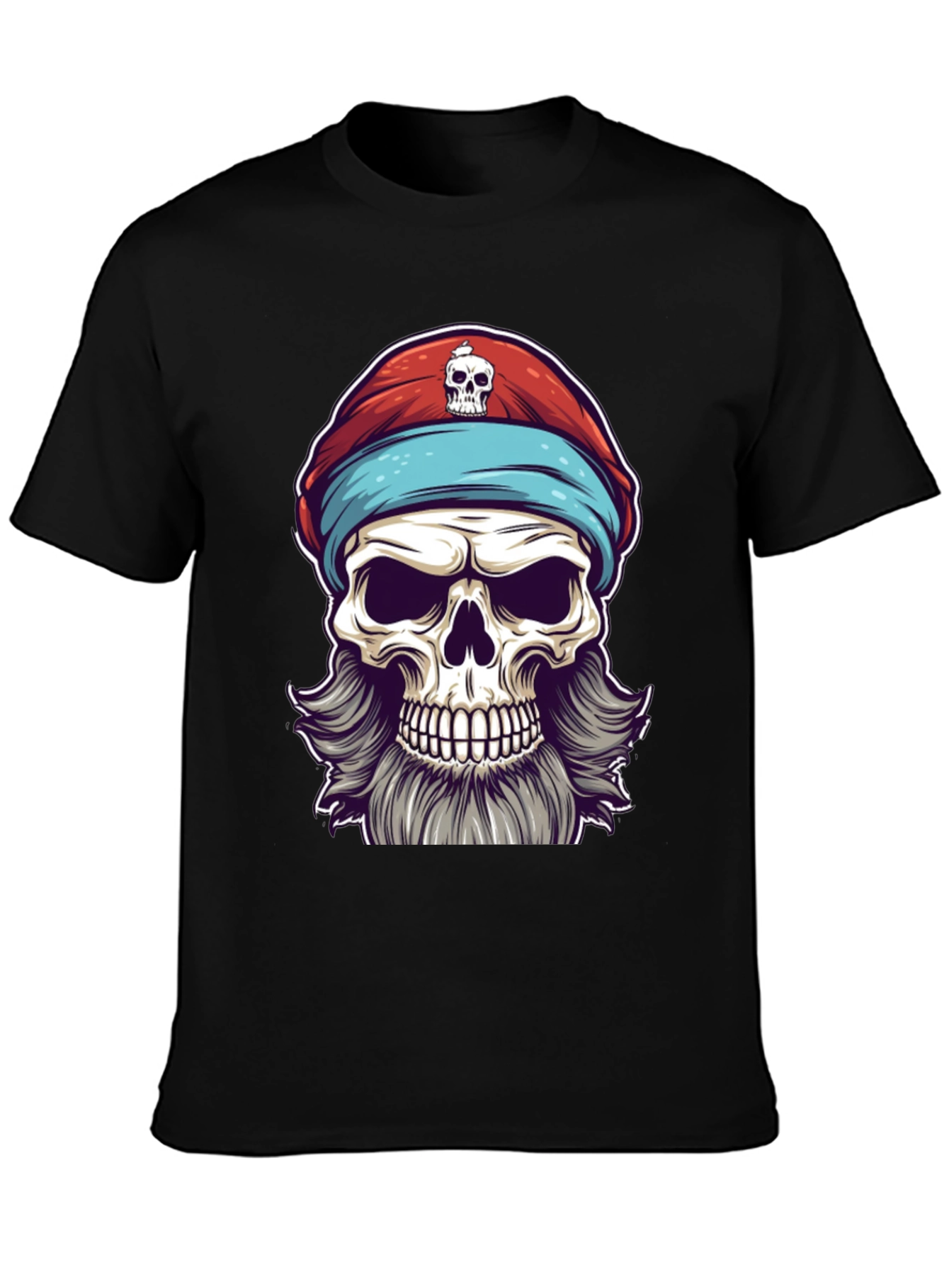 Black Skull Pirate Graphic Tee - Black Cotton T-Shirt view 3