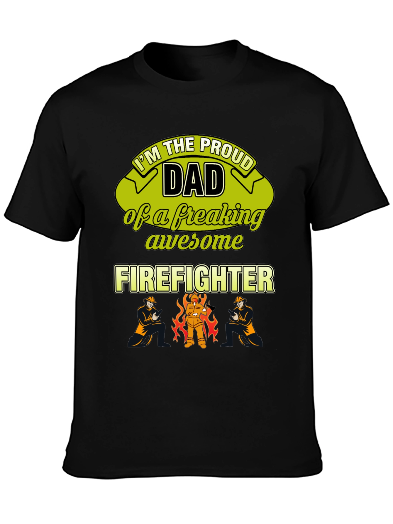 Black Proud Firefighter Dad T-Shirt view 3