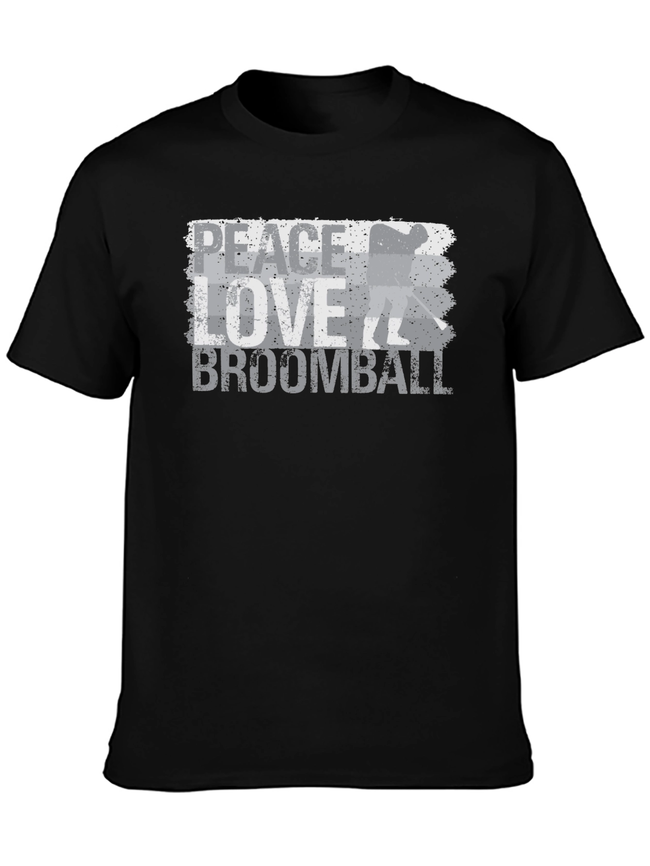 Black Peace Love Broomball T-Shirt - Distressed Graphic Tee view 3