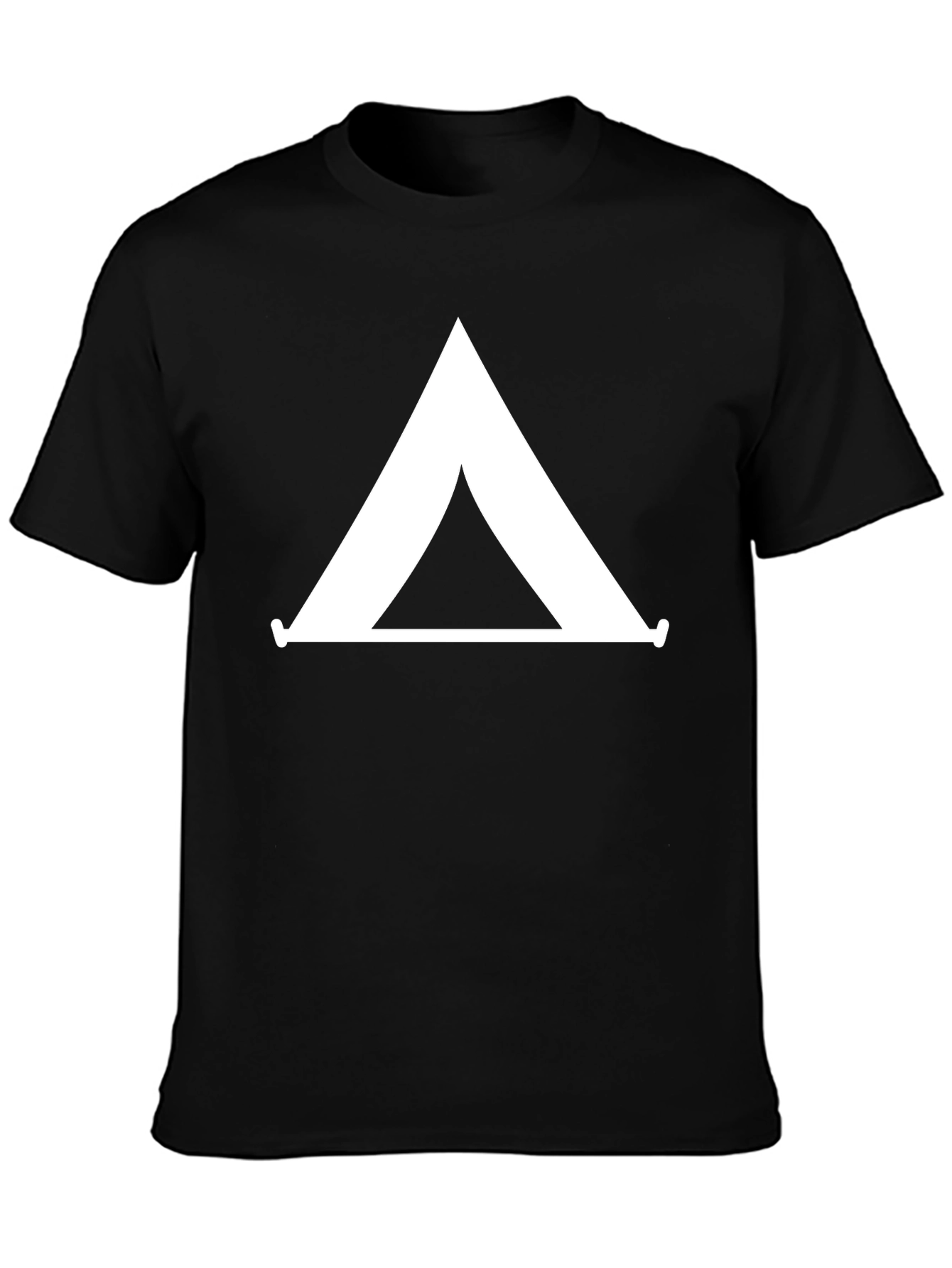 Black Minimalist Camping Tent Graphic Tee - Black Cotton T-Shirt view 3