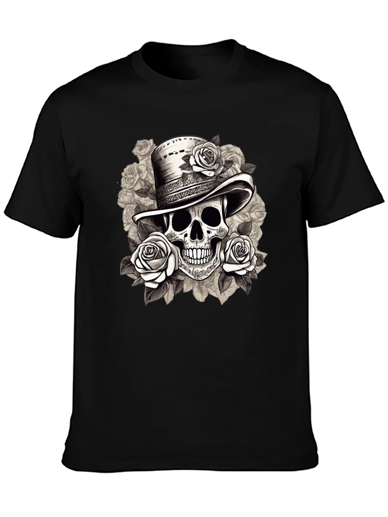 Black Skull & Roses Graphic Tee - Stylish Men's T-Shirt view 3