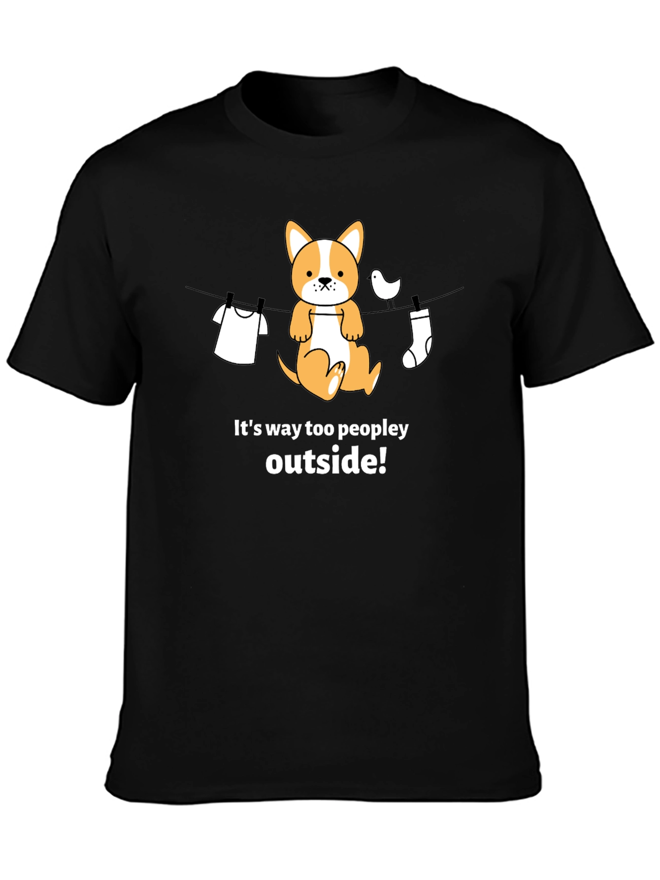 Black Funny Dog T-Shirt - It's Way Too Peopley Outside view 3