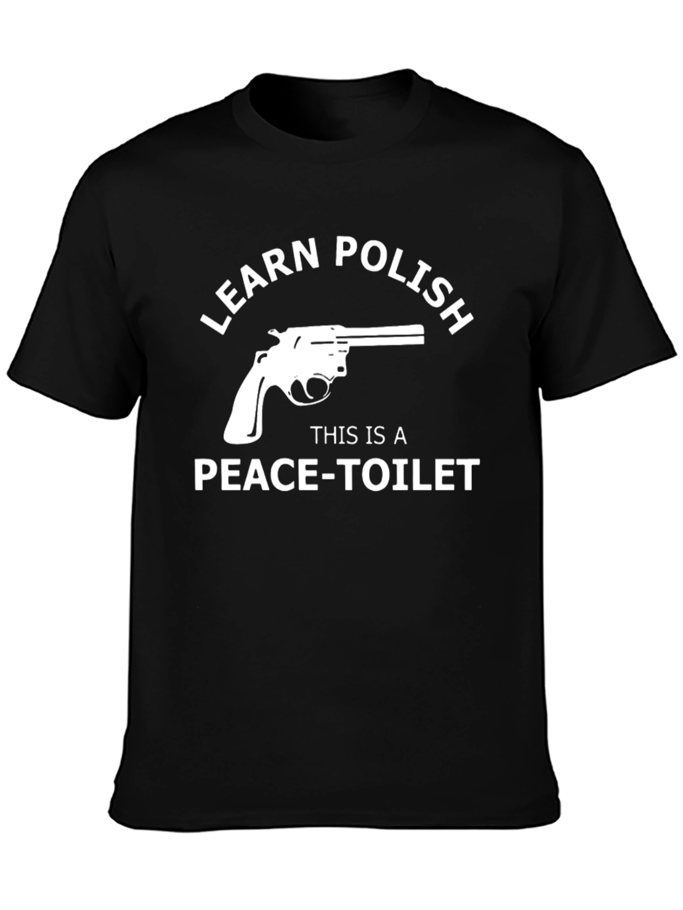 Black Learn Polish Peace-Toilet Funny Graphic Tee view 3