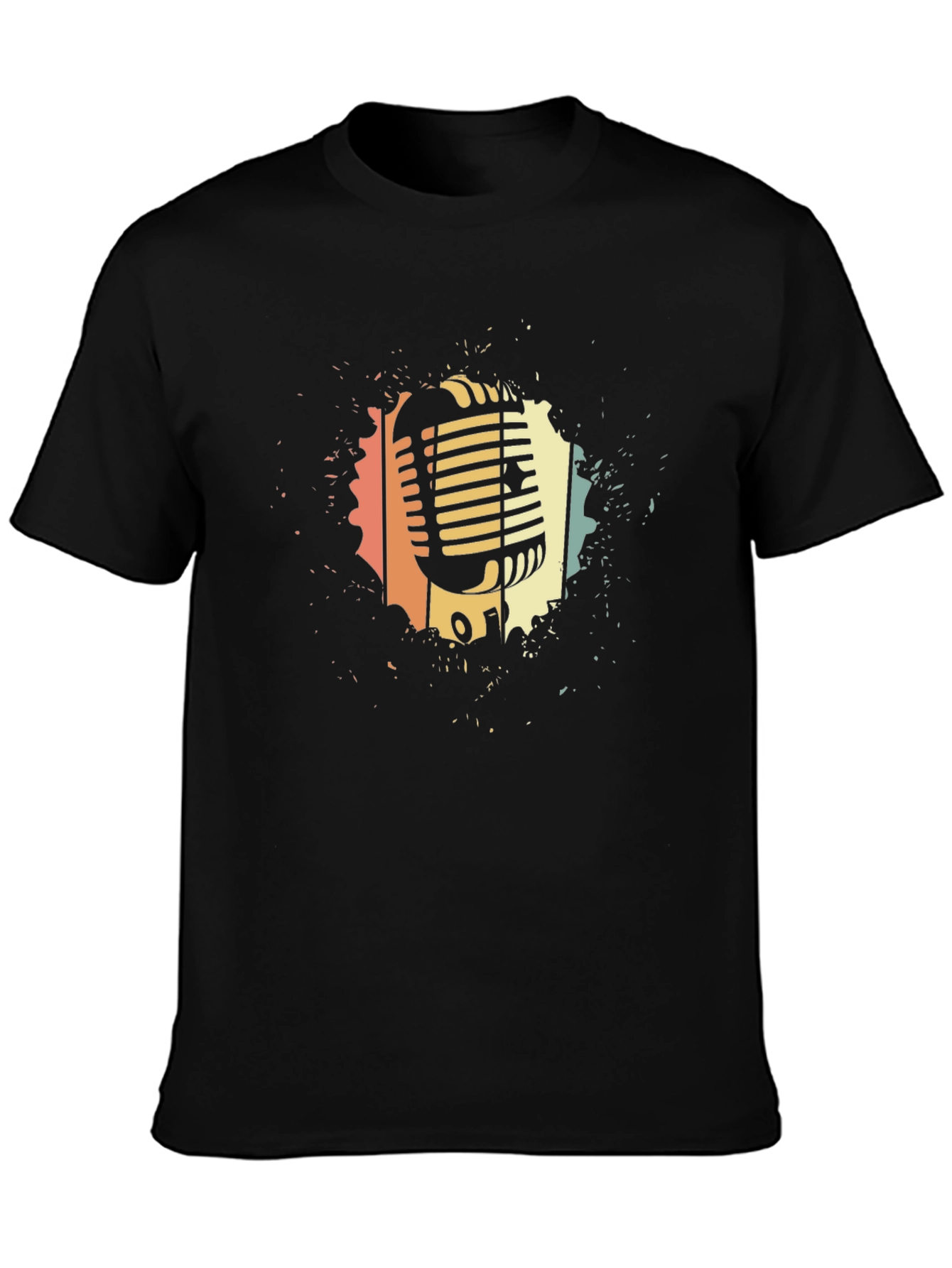 Black Retro Microphone Graphic Tee - Vintage Style Black T-Shirt view 3