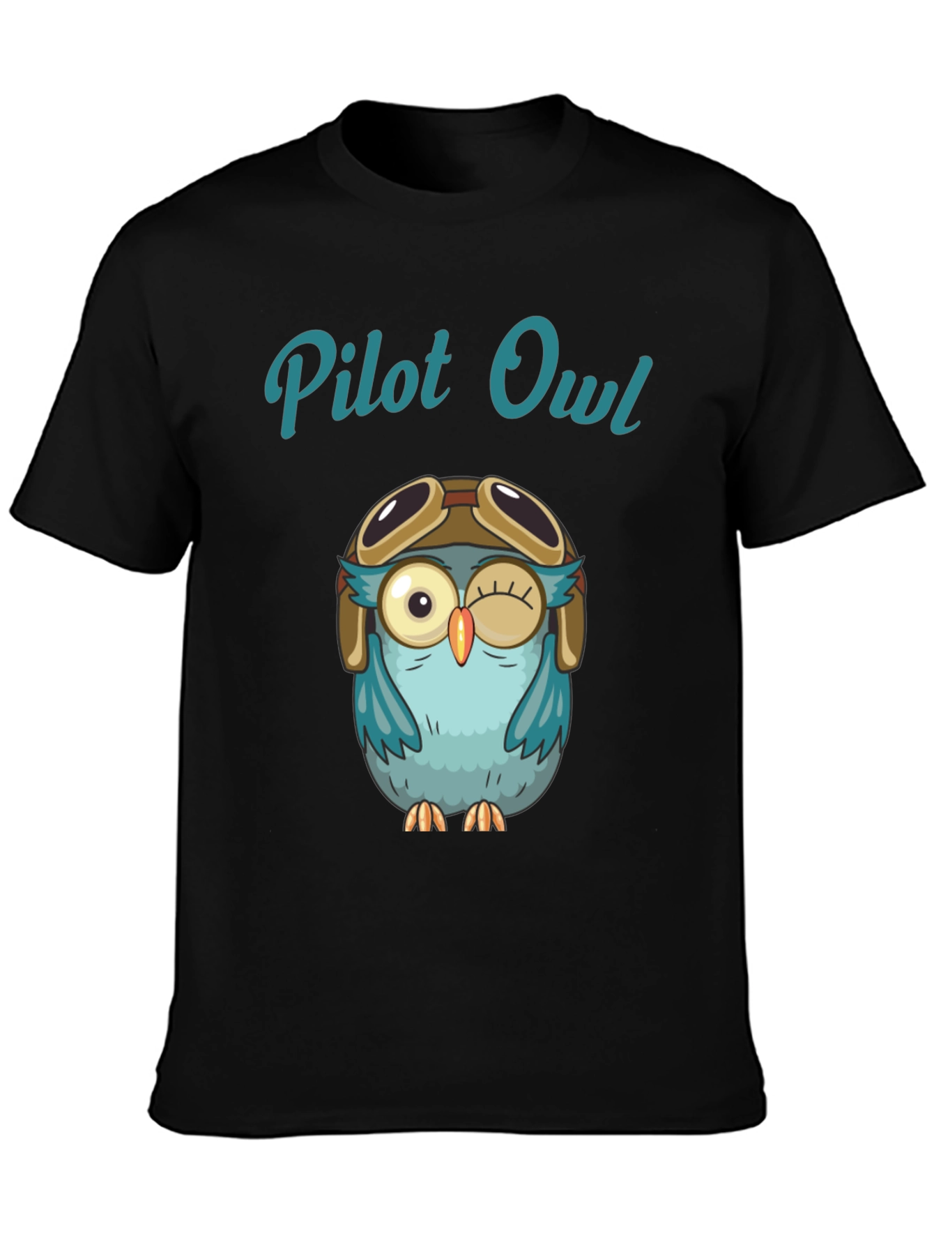 Black Pilot Owl Graphic T-Shirt - Soft Cotton Crew Neck Tee view 3