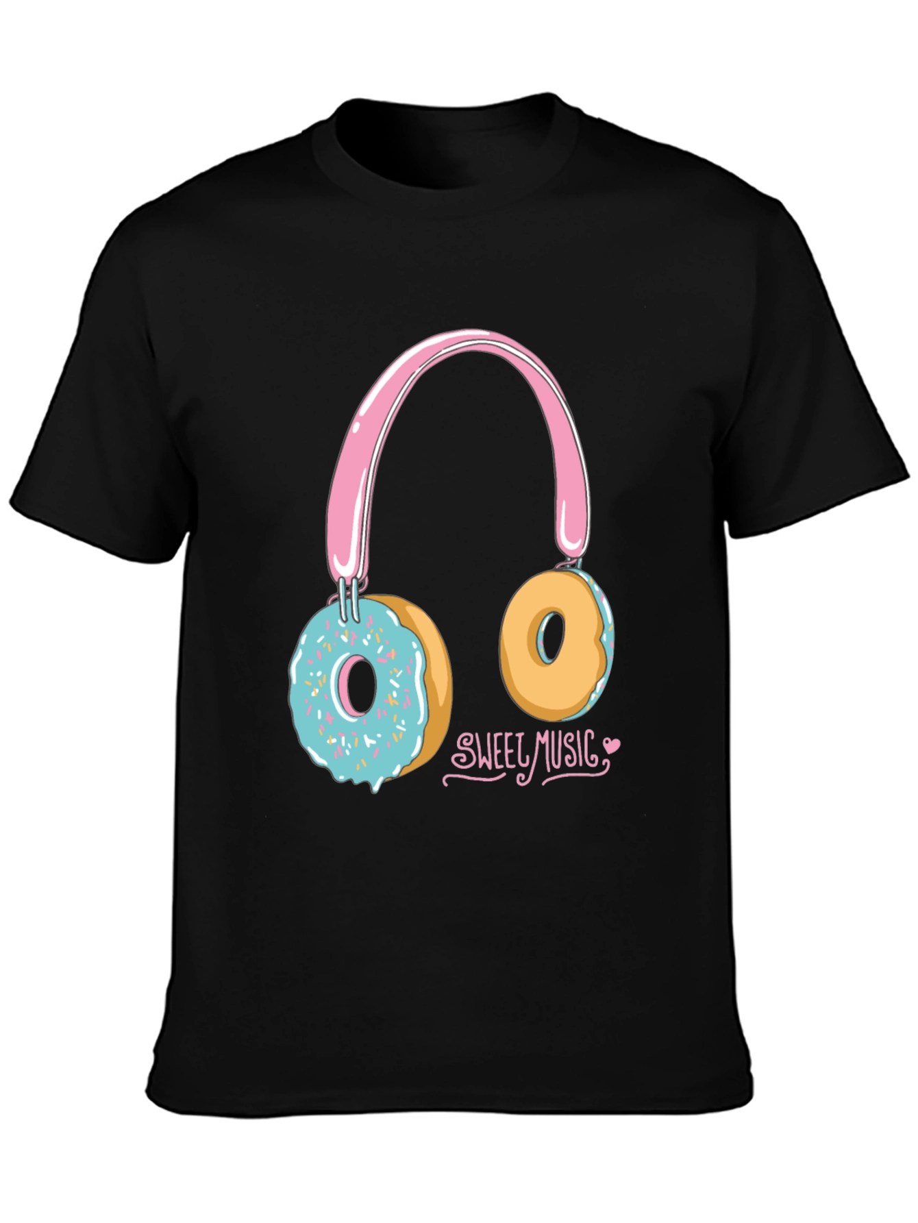 Black Sweet Music Donut Headphone Graphic Tee - Black view 3