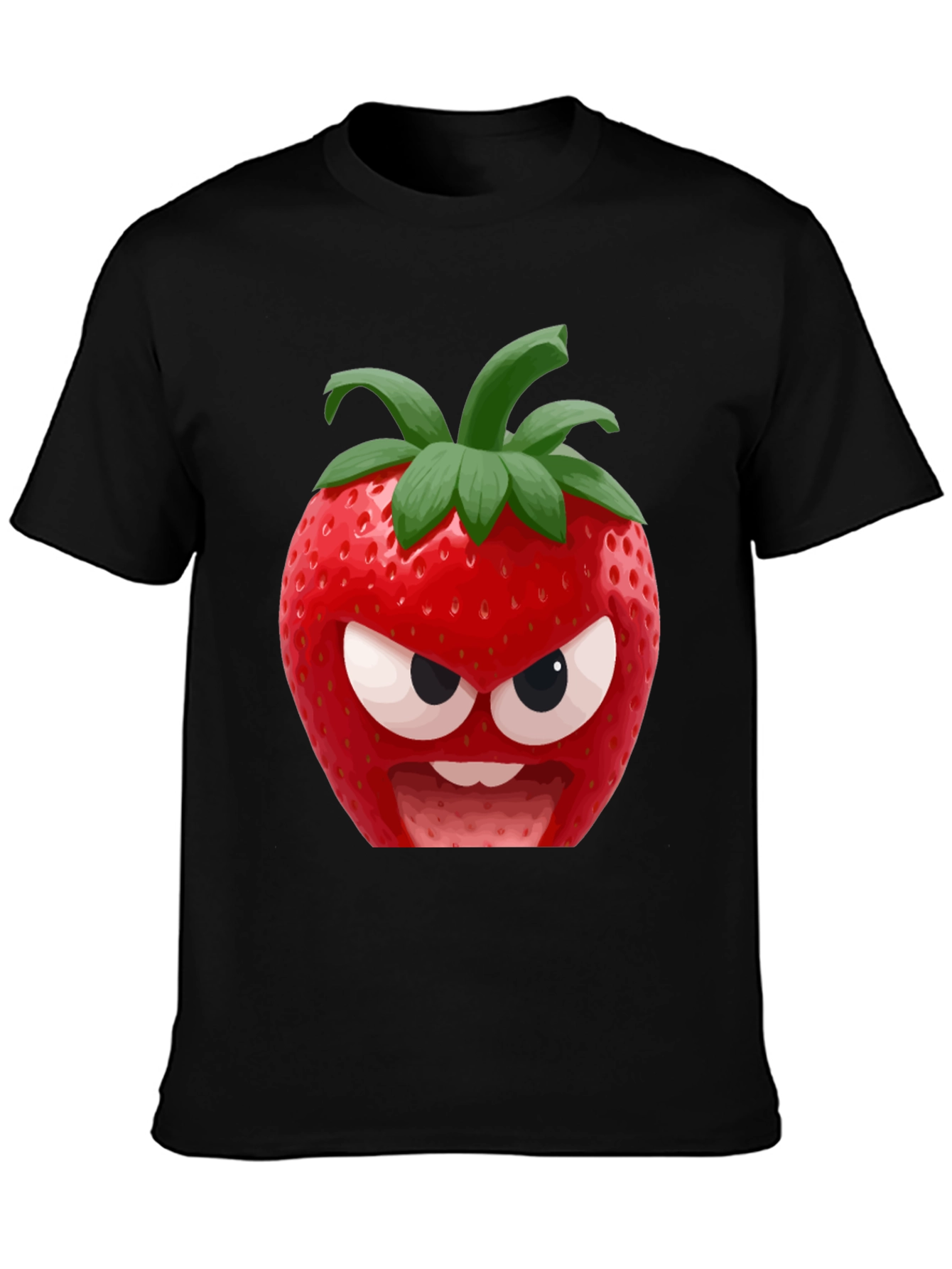 Black Angry Strawberry Graphic T-Shirt - Funny Fruit Tee view 3