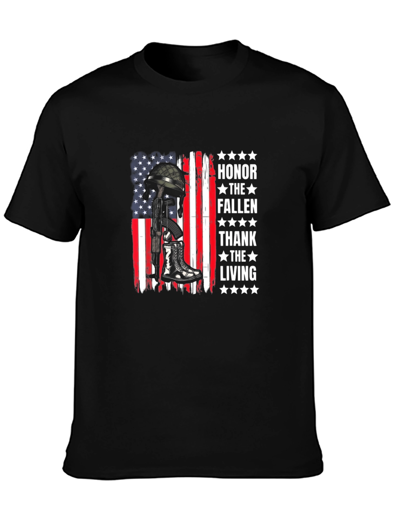 Honor Fallen Thank Living American Flag T-Shirt - 3