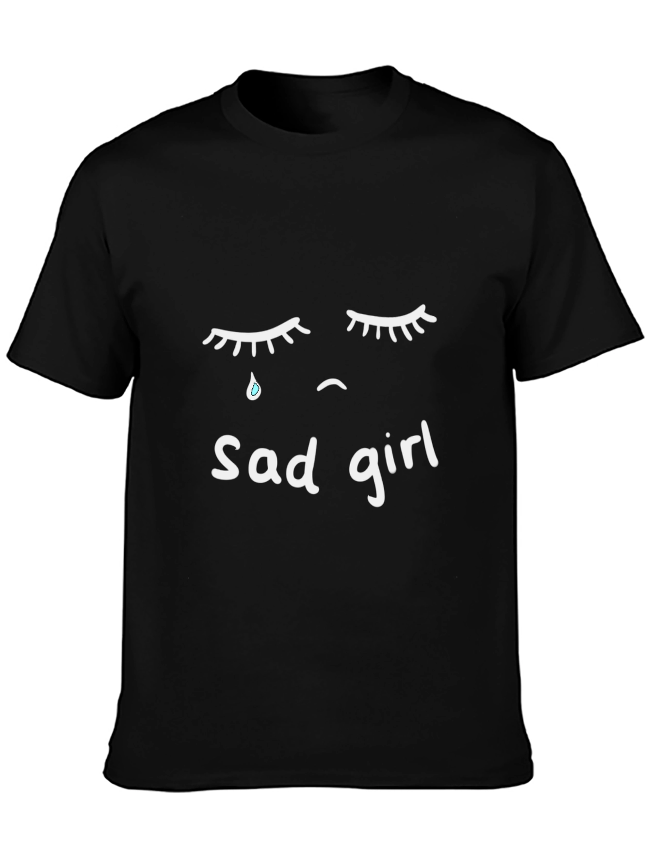 Black Sad Girl Graphic T-Shirt - Black Short Sleeve Tee view 3