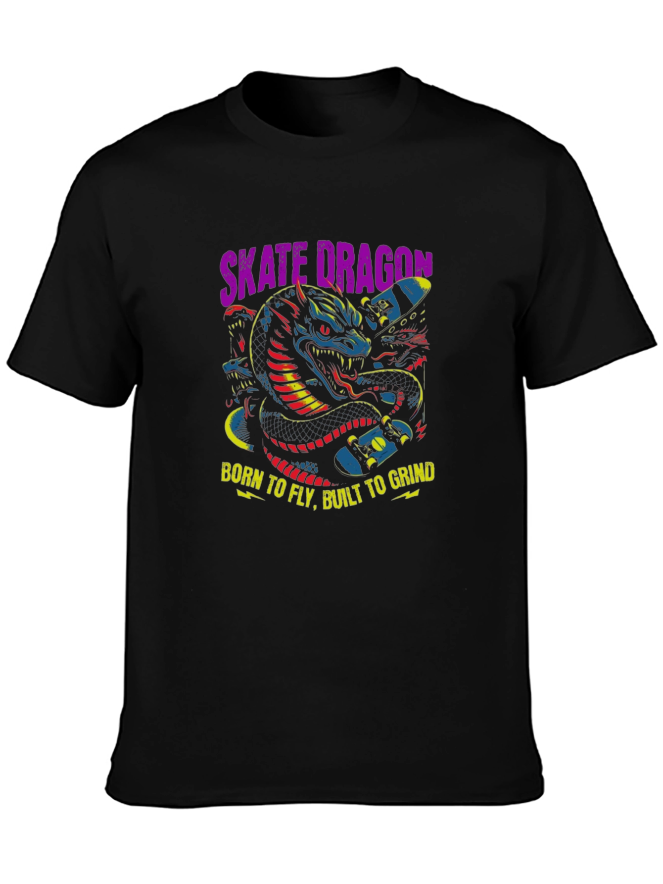 Black Skate Dragon Graphic Tee - Born to Fly, Built to Grind view 3