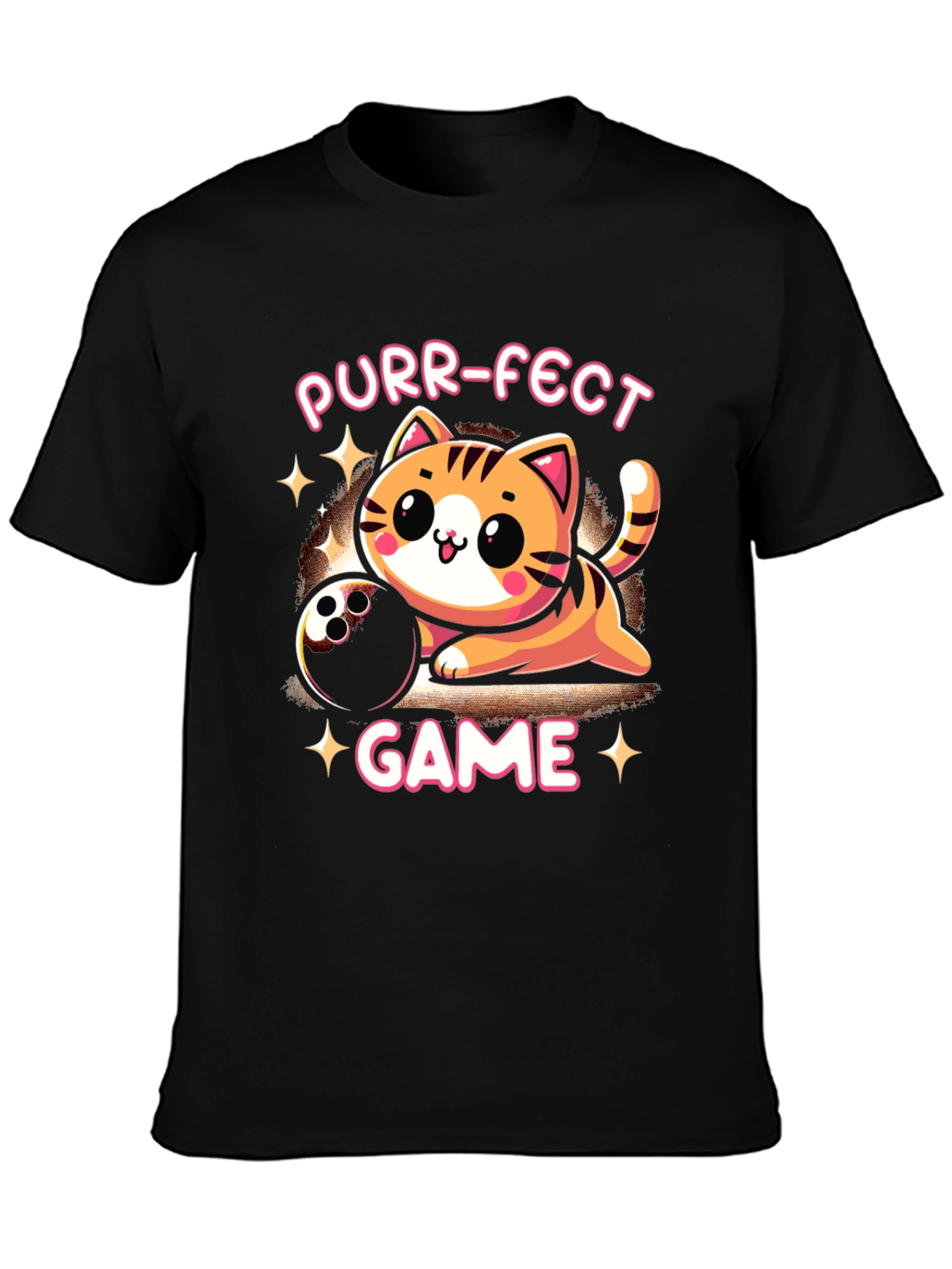 Black Purr-fect Game T-Shirt: Bowling Cat Tee view 3
