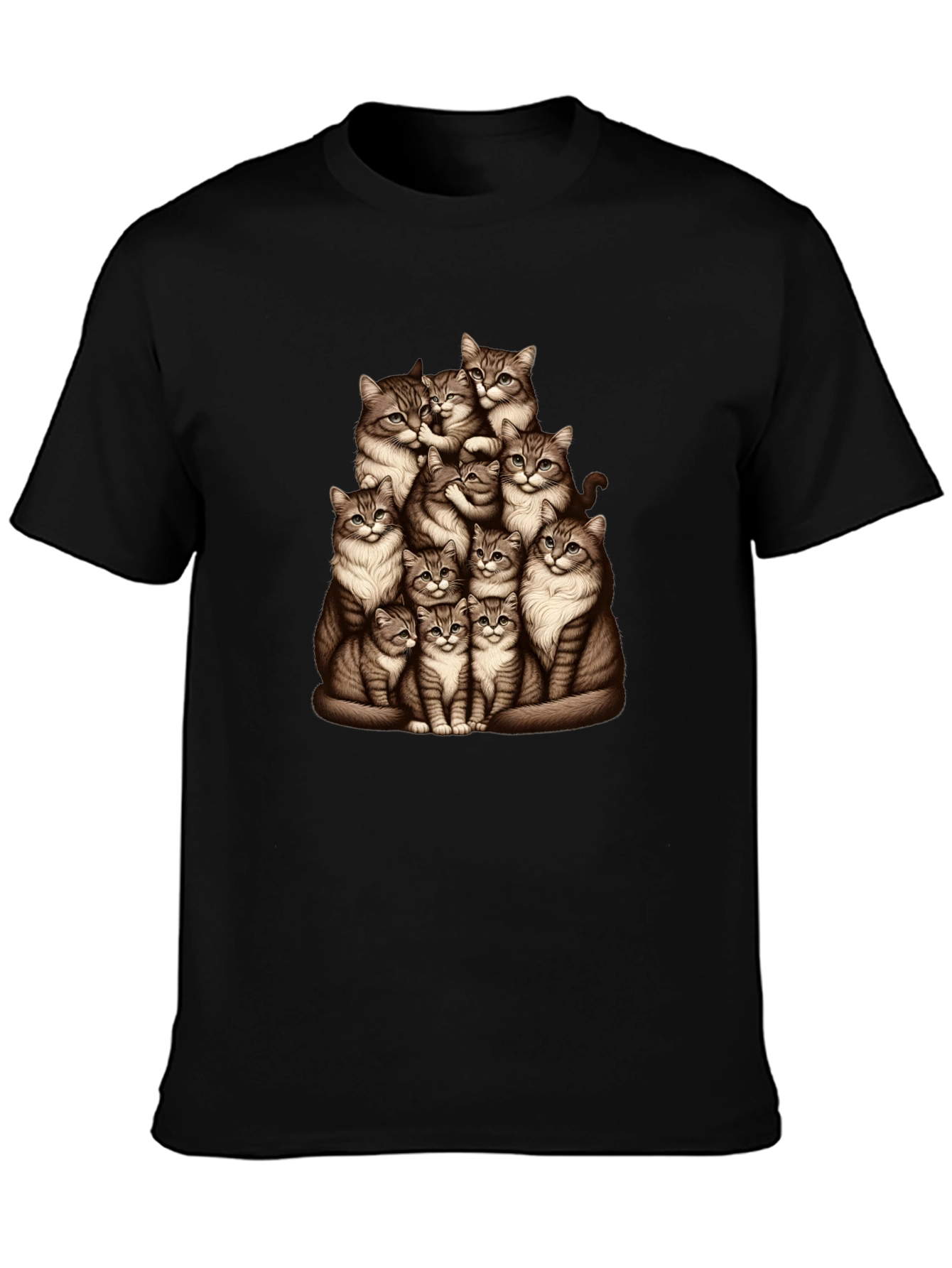 Black Cat Pile T-Shirt - Graphic Tee view 3