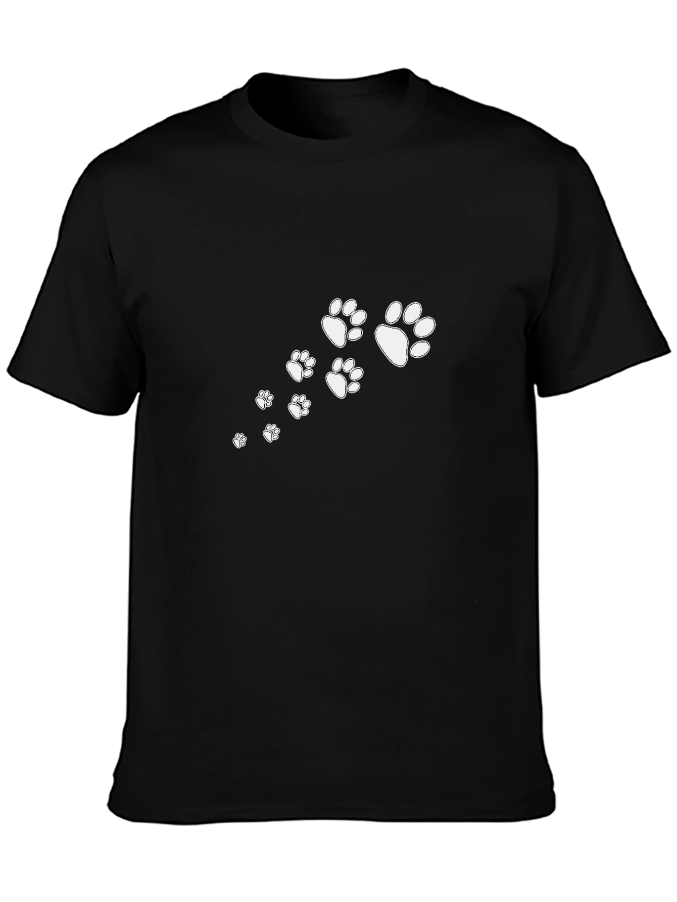 Black Black T-Shirt with White Paw Prints view 3