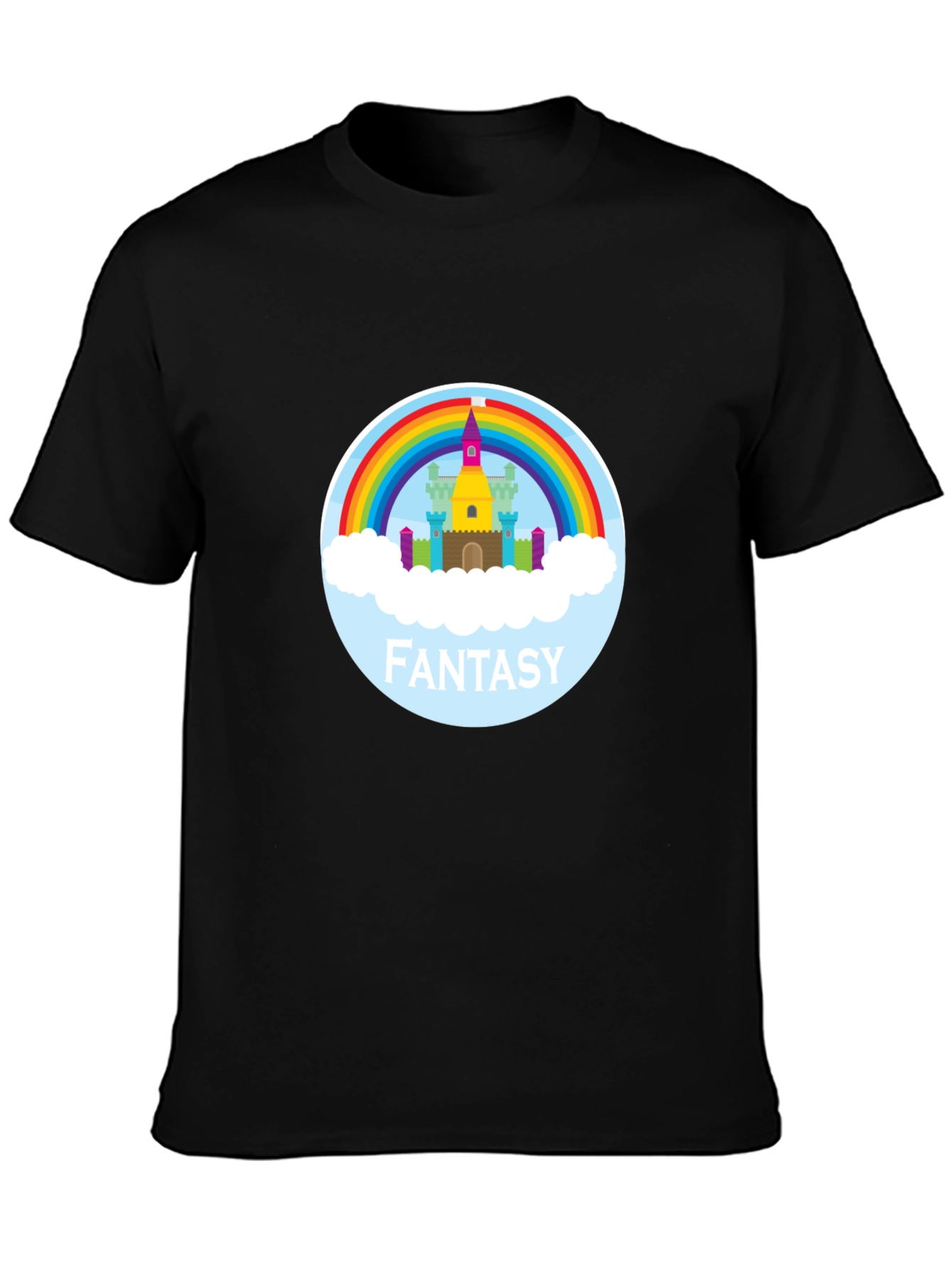 Black Fantasy Castle Rainbow Graphic Tee - Unisex view 3