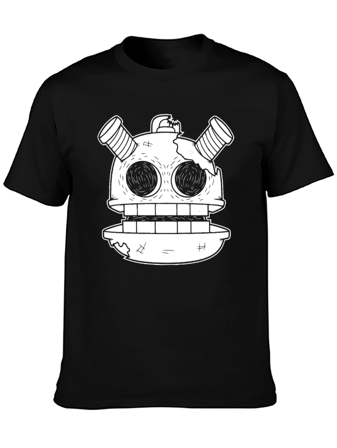 Black Robot Head Graphic Tee - Unique Cartoon Design view 3