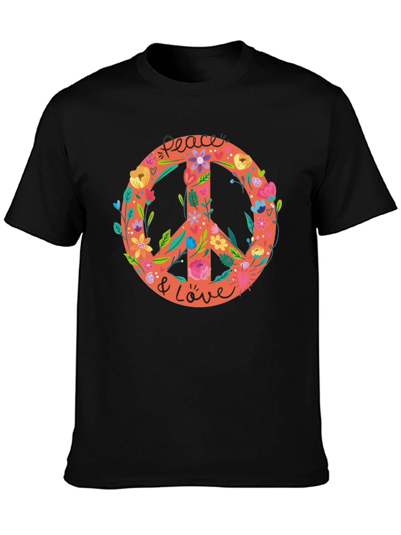 Black Peace & Love Floral Graphic Tee view 3