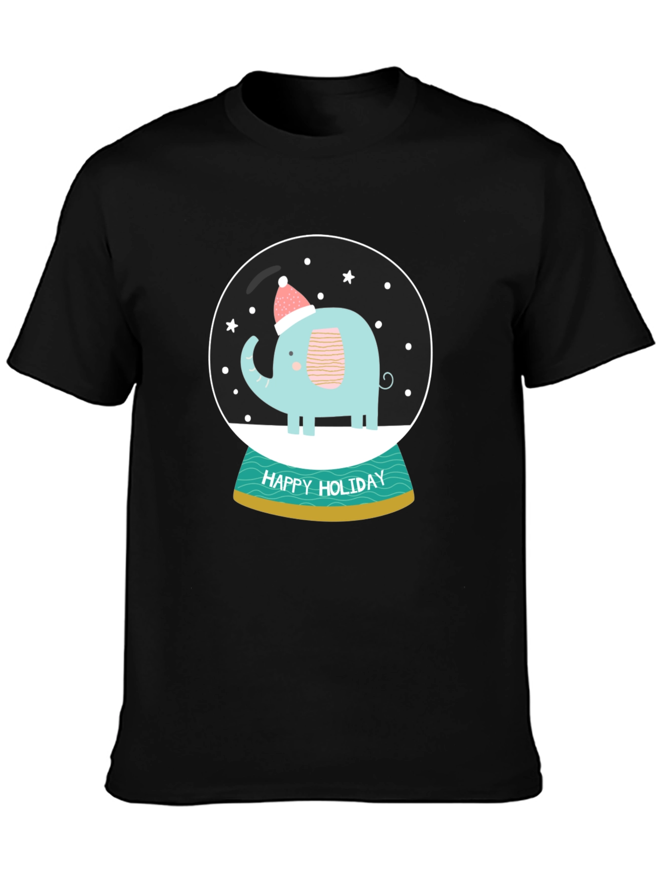 Black Holiday Elephant Snow Globe Graphic Tee view 3