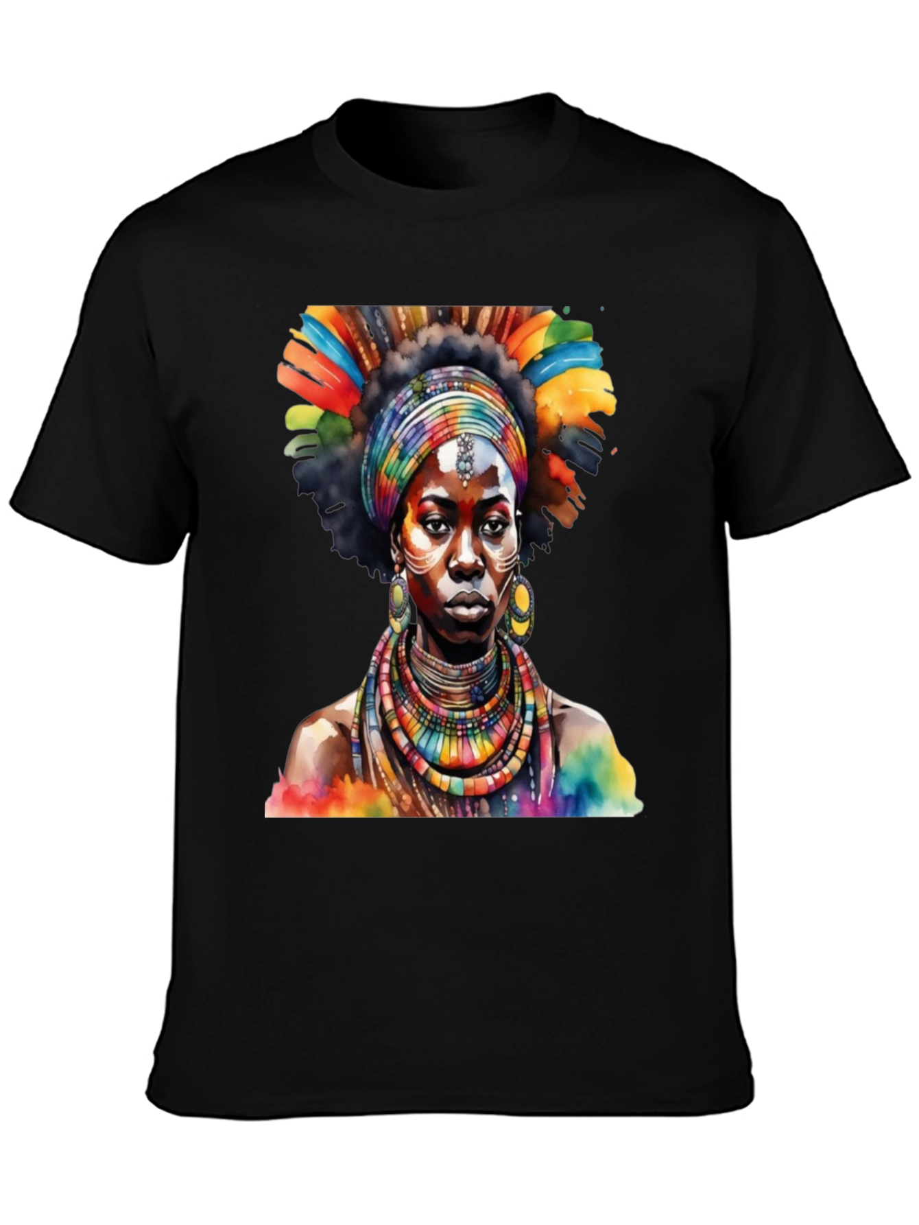 African Queen Watercolor Graphic Tee - Black - 3