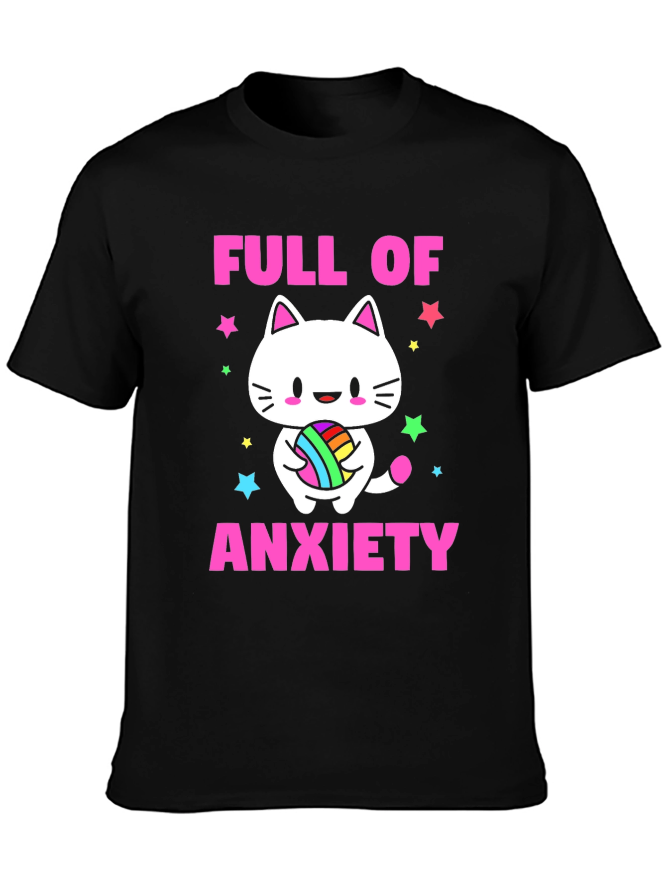 Black Full of Anxiety Cat T-Shirt view 3