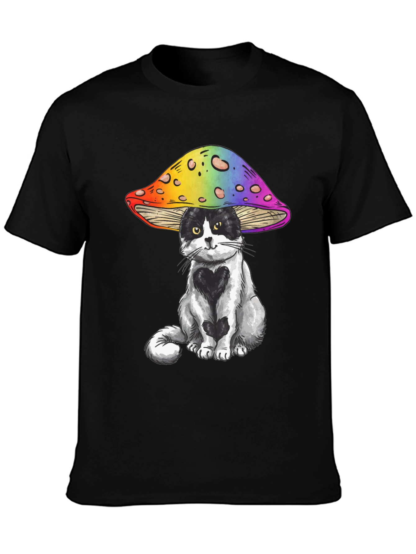 Black Cat Under Mushroom Graphic T-Shirt view 3
