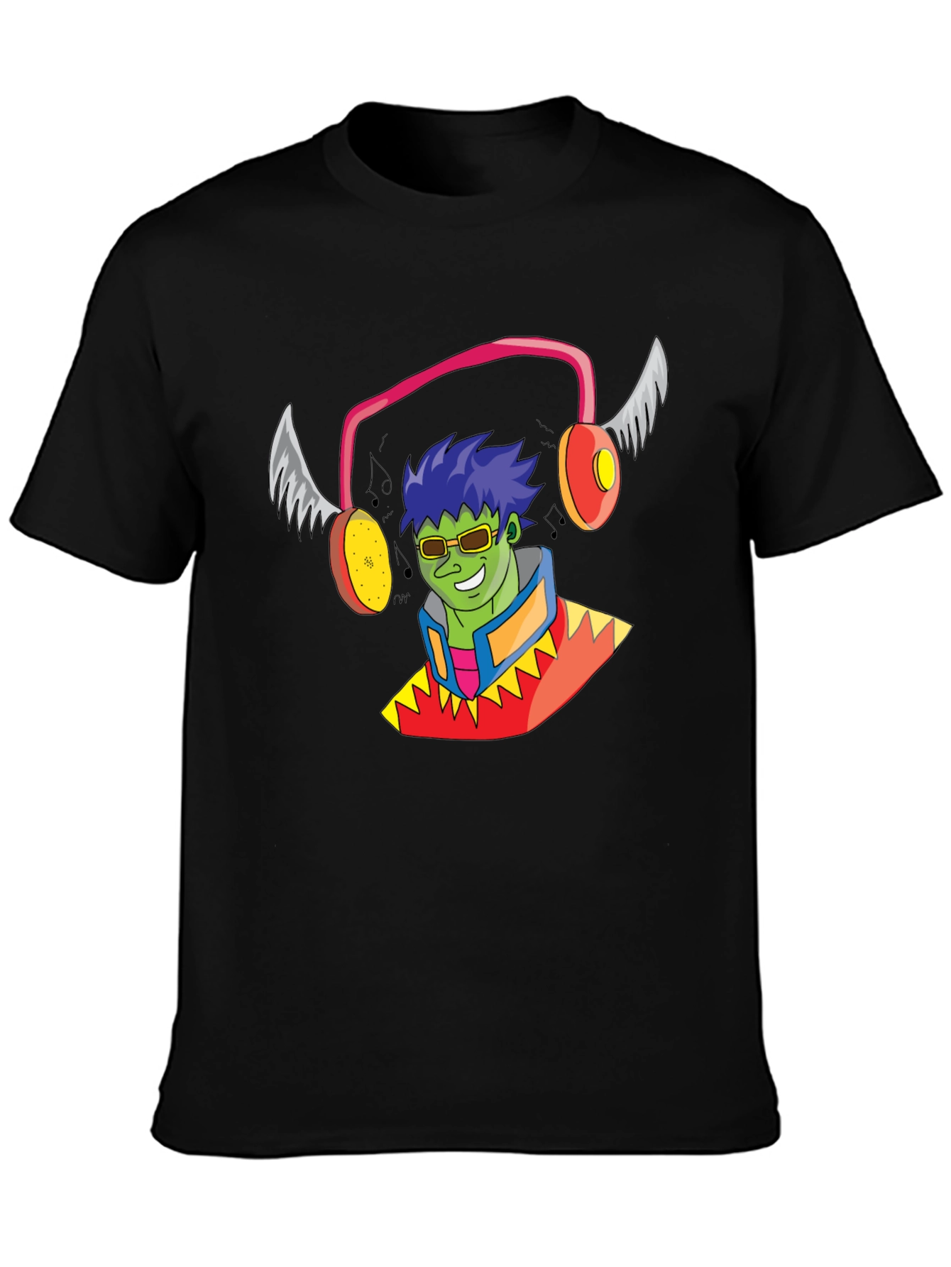 Black Funky Cartoon Character Black T-Shirt view 3