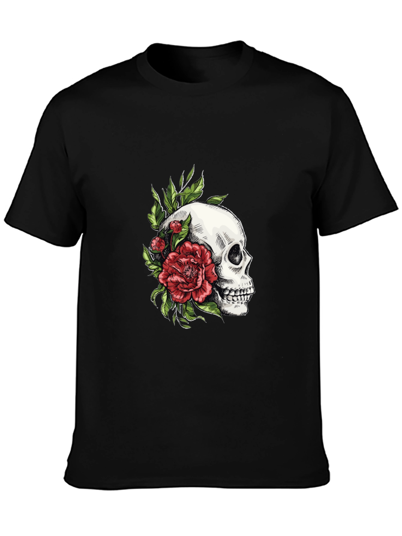 Black Skull & Rose Graphic T-Shirt - Edgy Style view 3