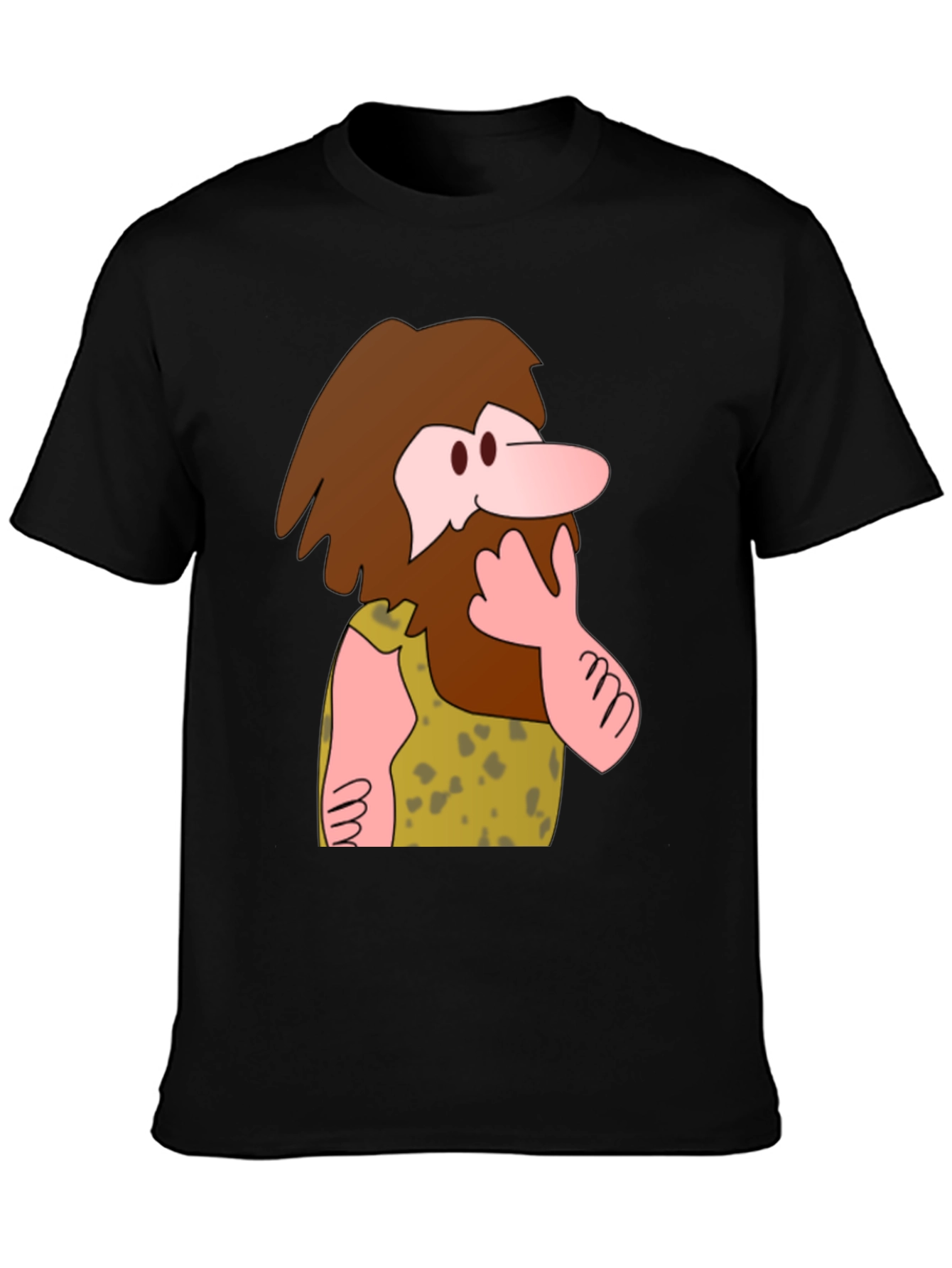 Black Funny Cartoon Caveman Graphic T-Shirt view 3