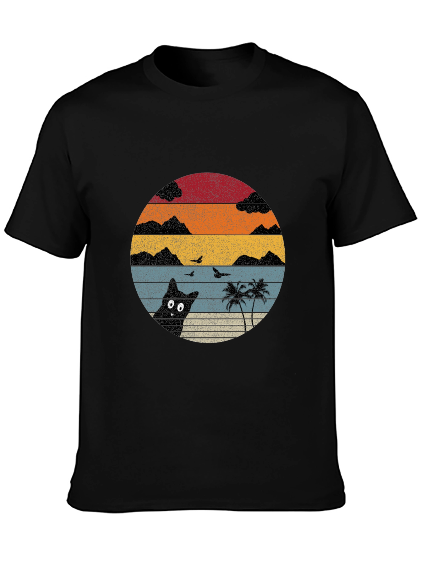 Black Retro Sunset Cat T-Shirt - Black view 3