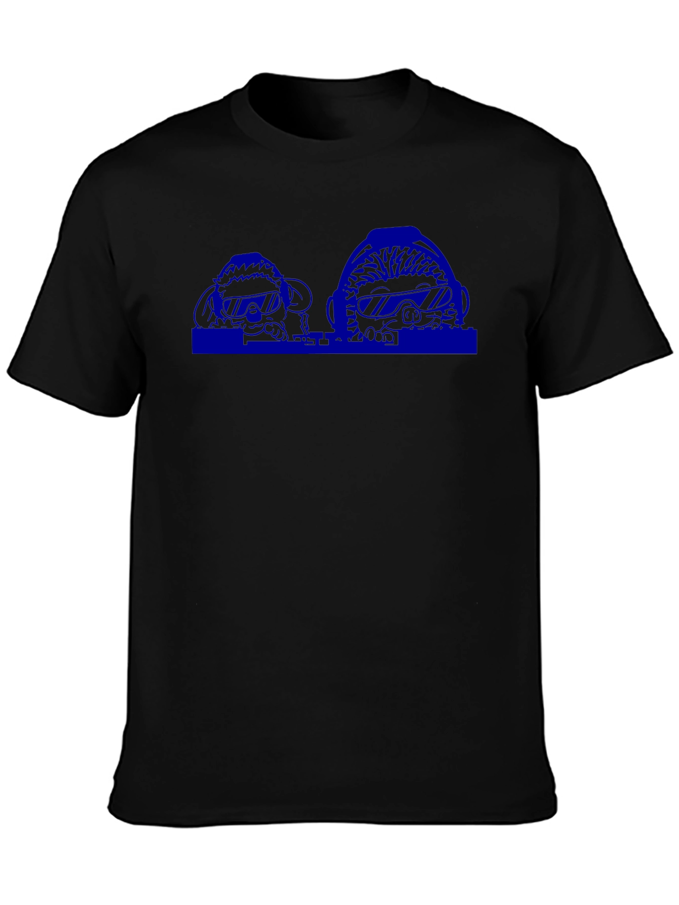 Black Men's Black T-Shirt with Blue Graphic Print view 3