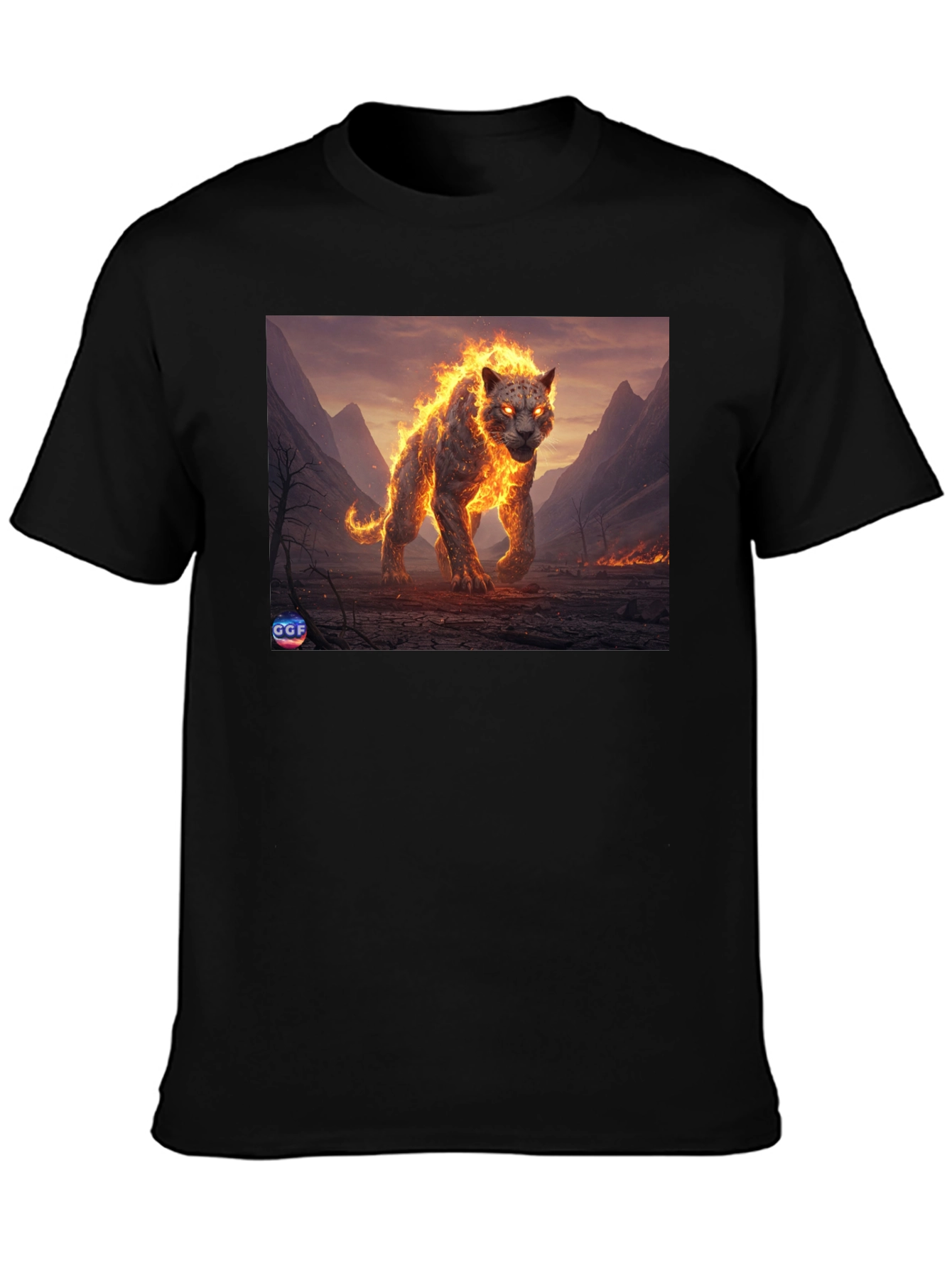Black Fiery Panther Graphic Tee - Black Cotton Blend view 3